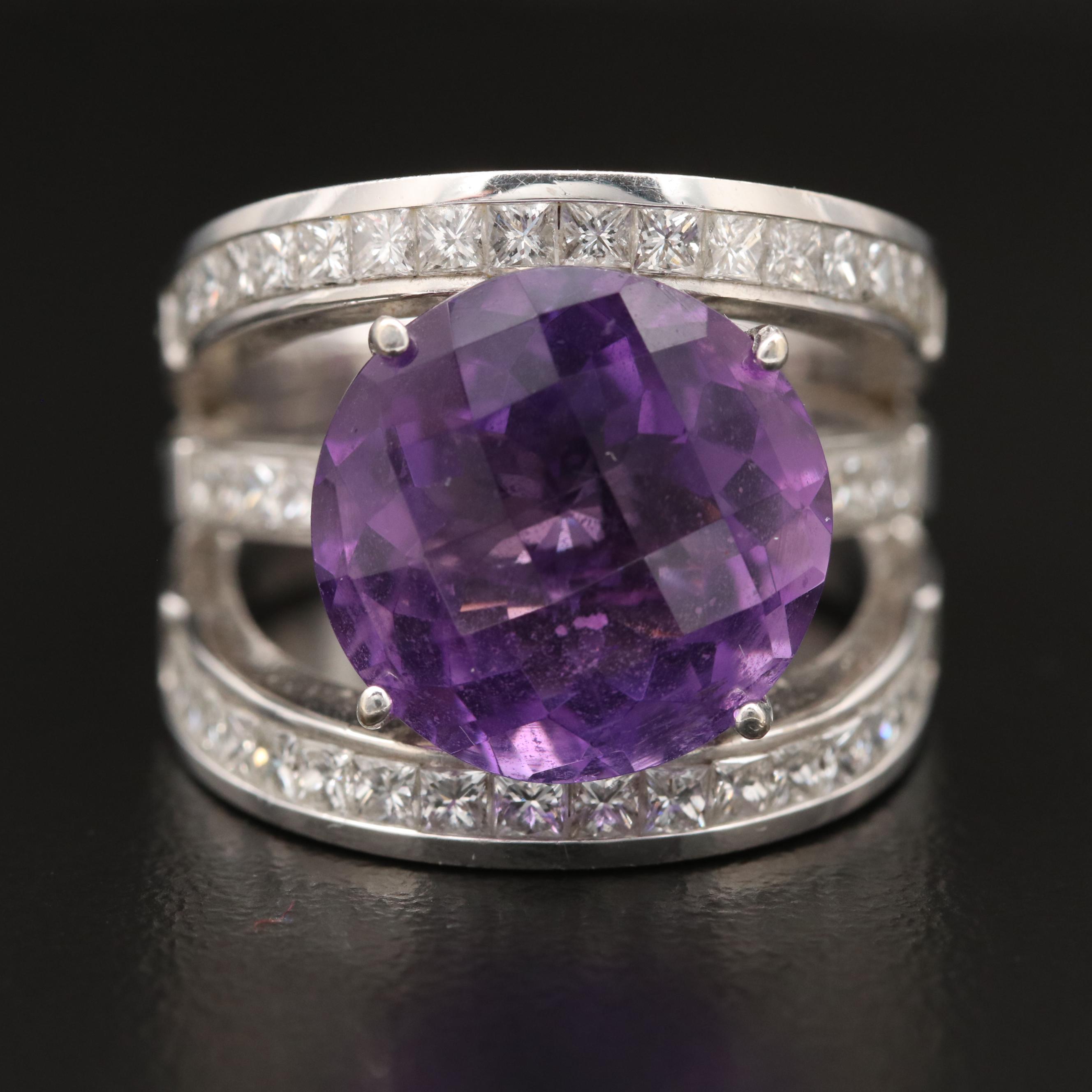 18K 8.50 CTW and 2.47 CTW Diamond Ring with Split Euro Shank Design