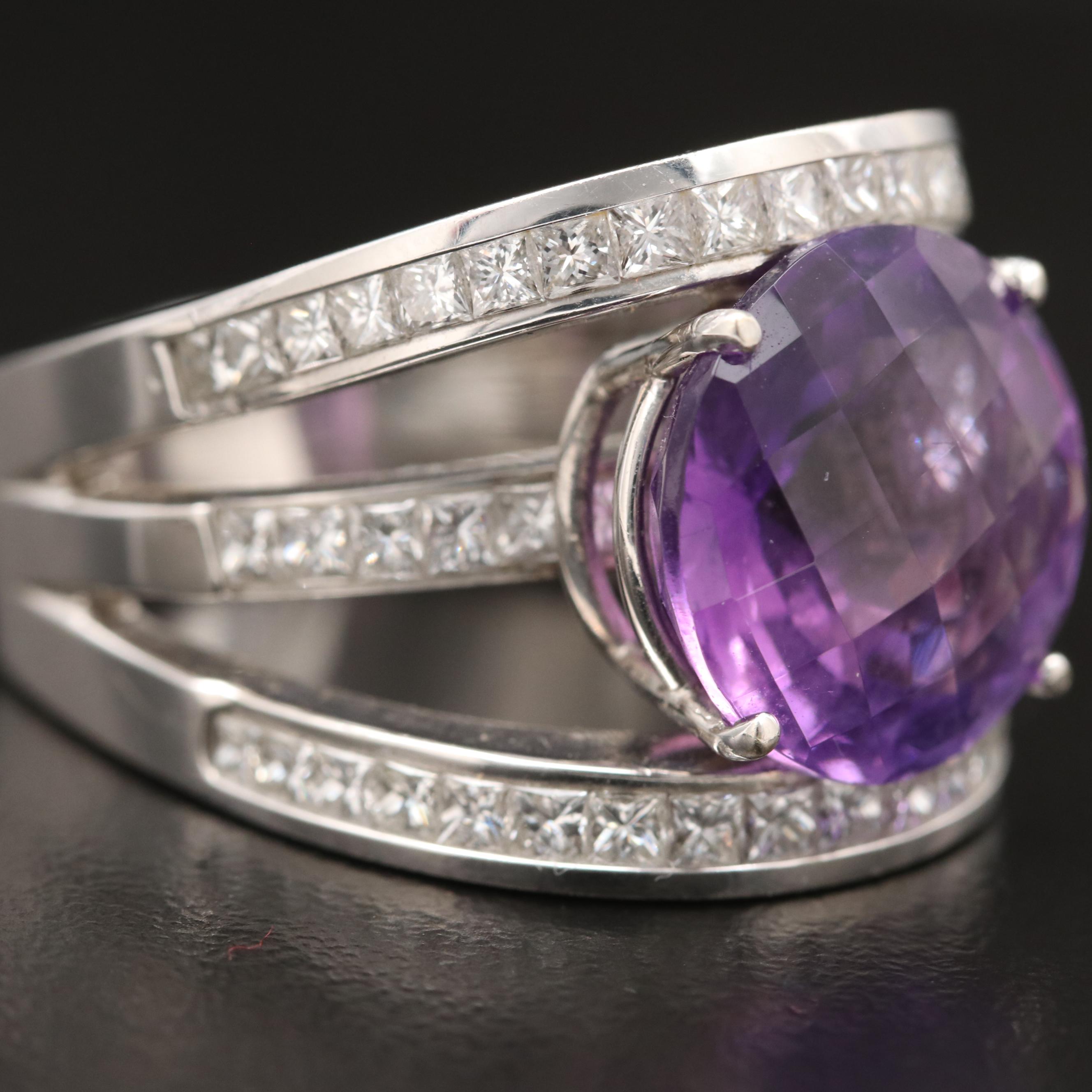 18K 8.50 CTW and 2.47 CTW Diamond Ring with Split Euro Shank Design