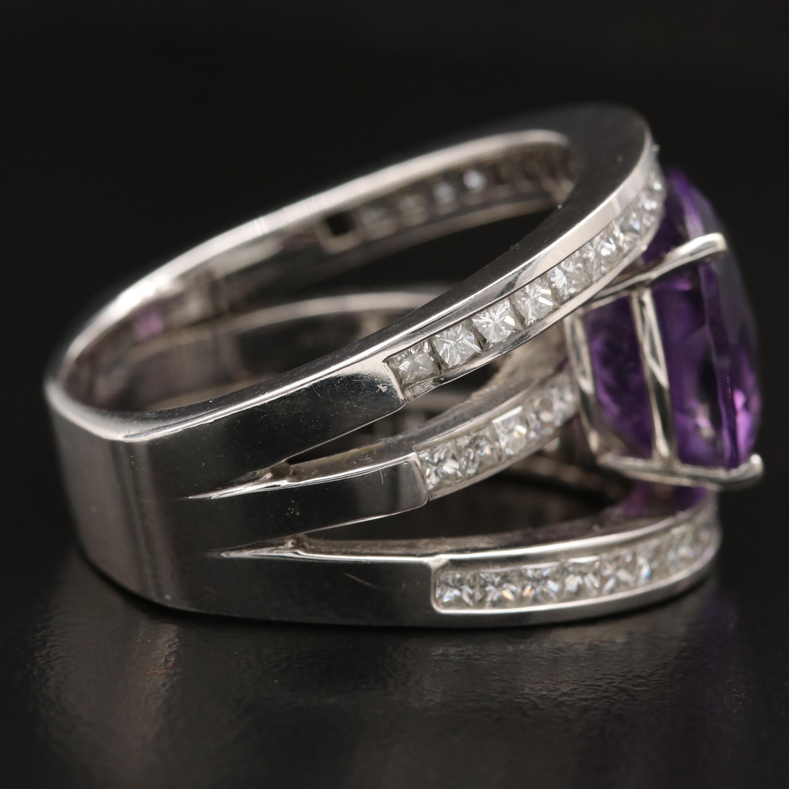 18K 8.50 CTW and 2.47 CTW Diamond Ring with Split Euro Shank Design