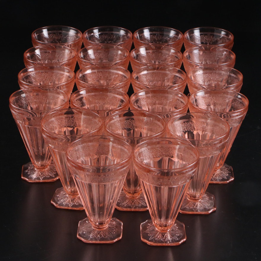 Jeannette "Adam Pink" Depression Glass Footed Tumblers, 1932–1934