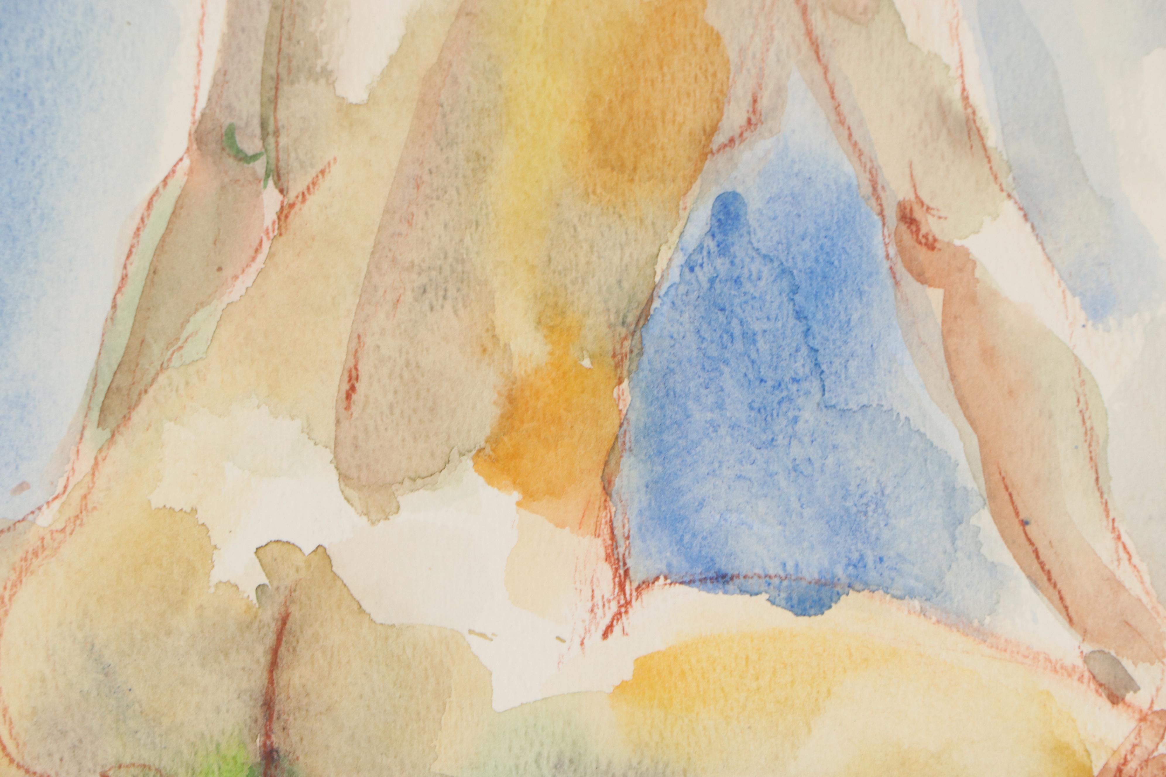 Yolanda Fusco Embellished Watercolor Painting of Nude Figure, Late 20th Century