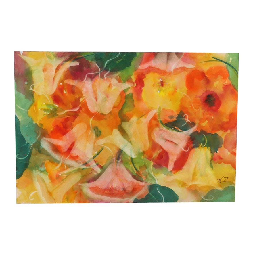 Kathleen Zimbicki Abstract Floral Watercolor Painting