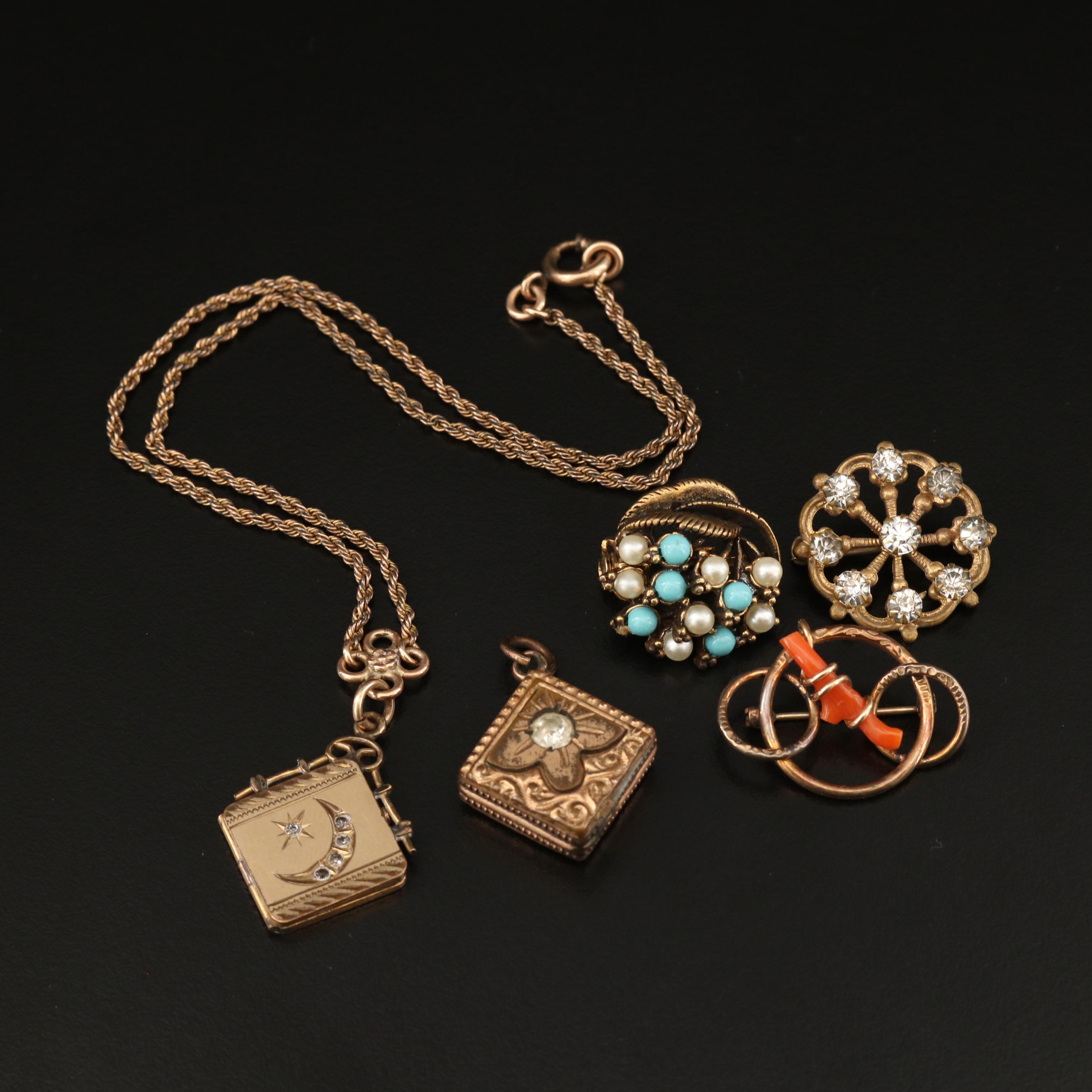 Vintage and Victorian Jewelry Including Coral and Rhinestones