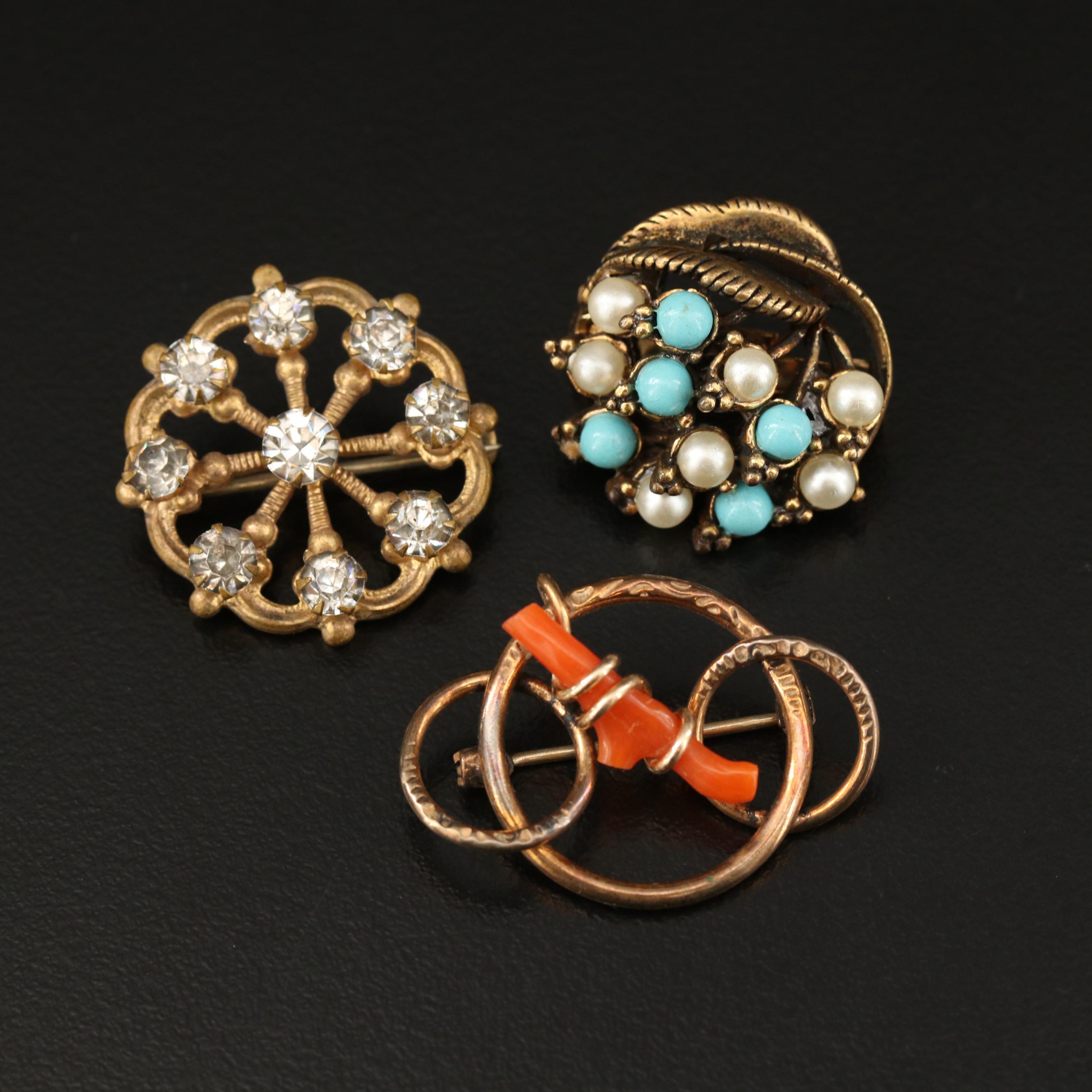 Vintage and Victorian Jewelry Including Coral and Rhinestones
