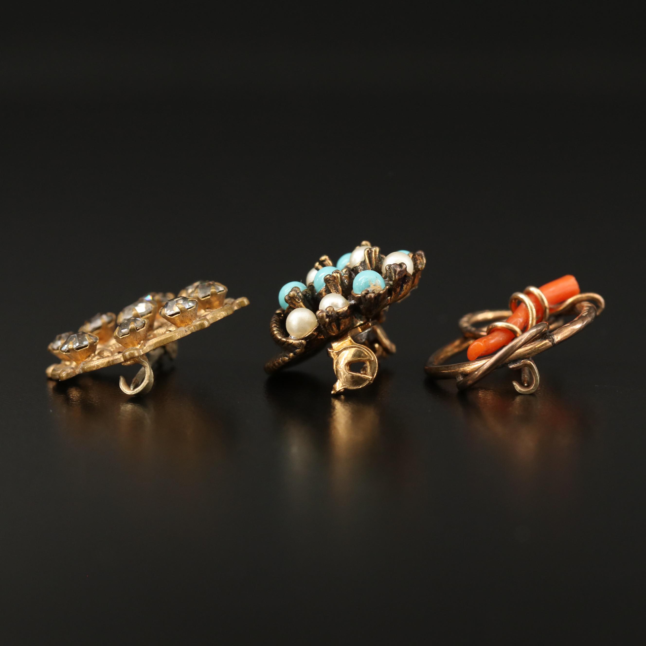Vintage and Victorian Jewelry Including Coral and Rhinestones