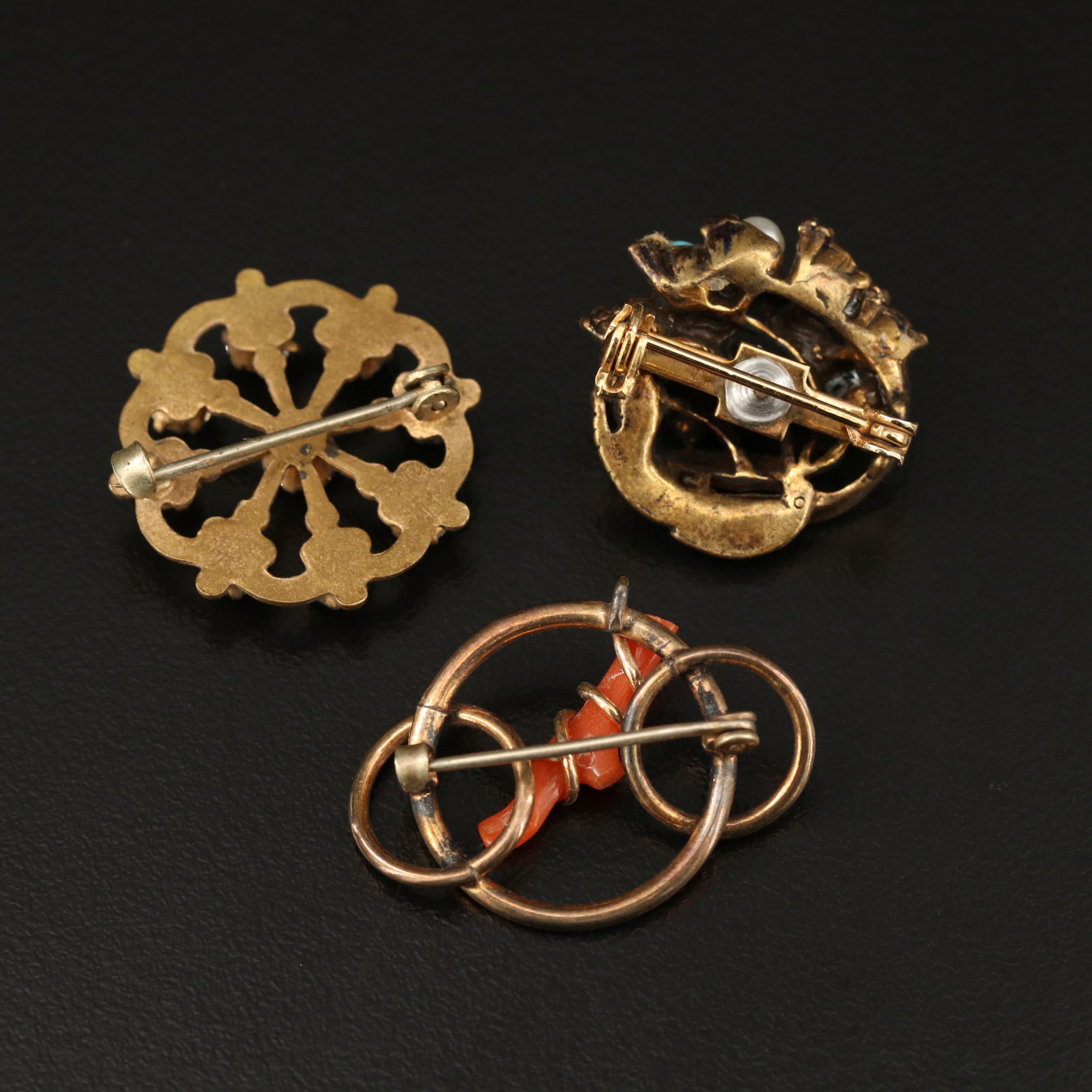 Vintage and Victorian Jewelry Including Coral and Rhinestones