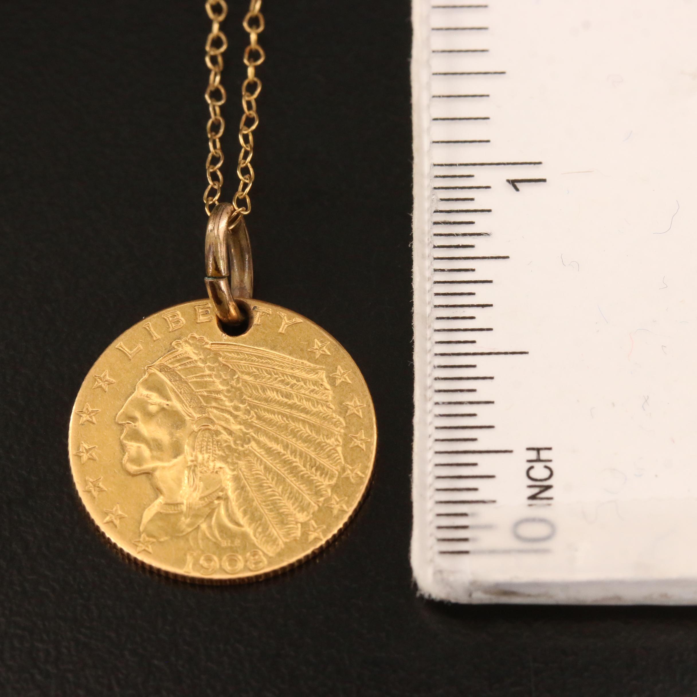 1908 Indian Head $2.50 Gold Coin Necklace