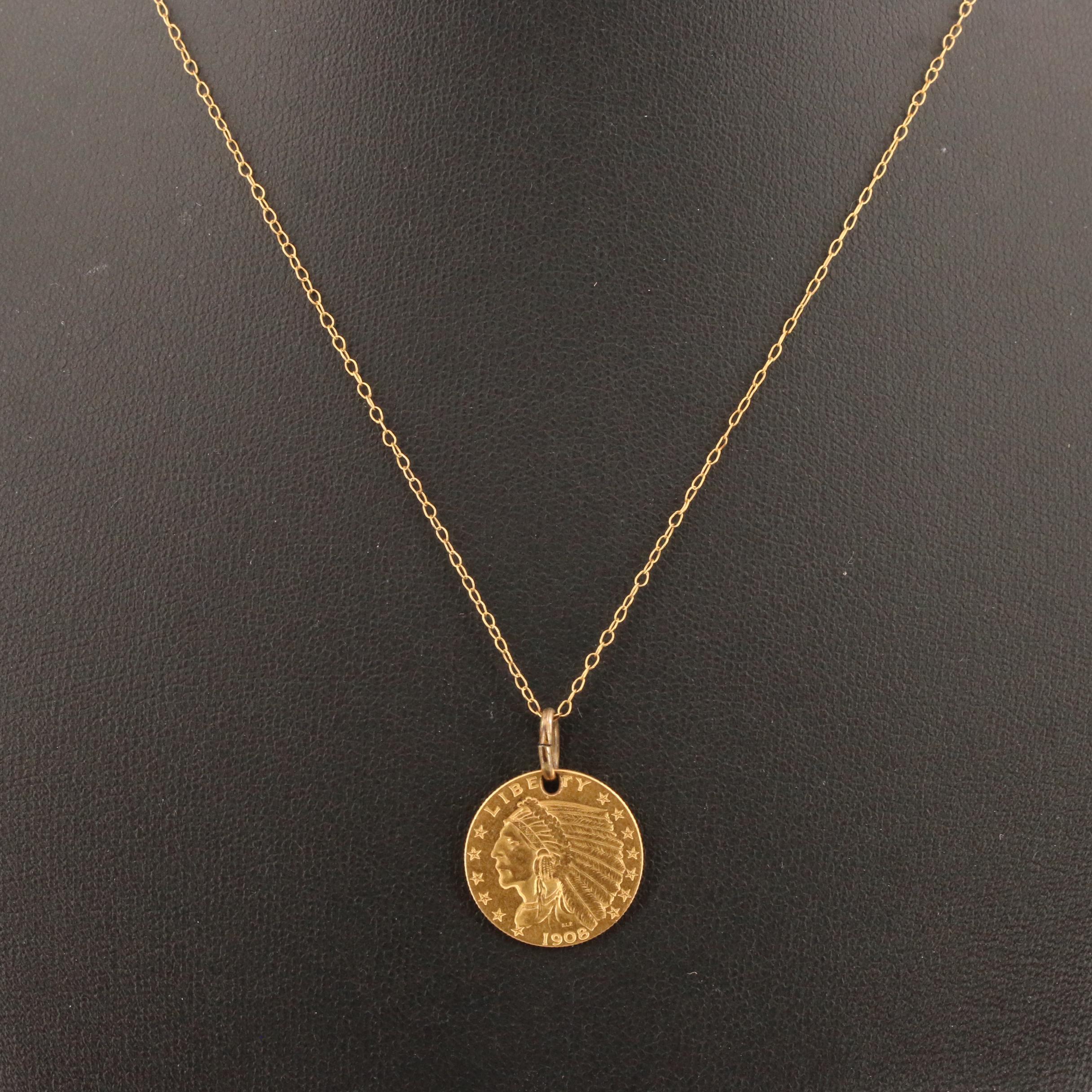 1908 Indian Head $2.50 Gold Coin Necklace