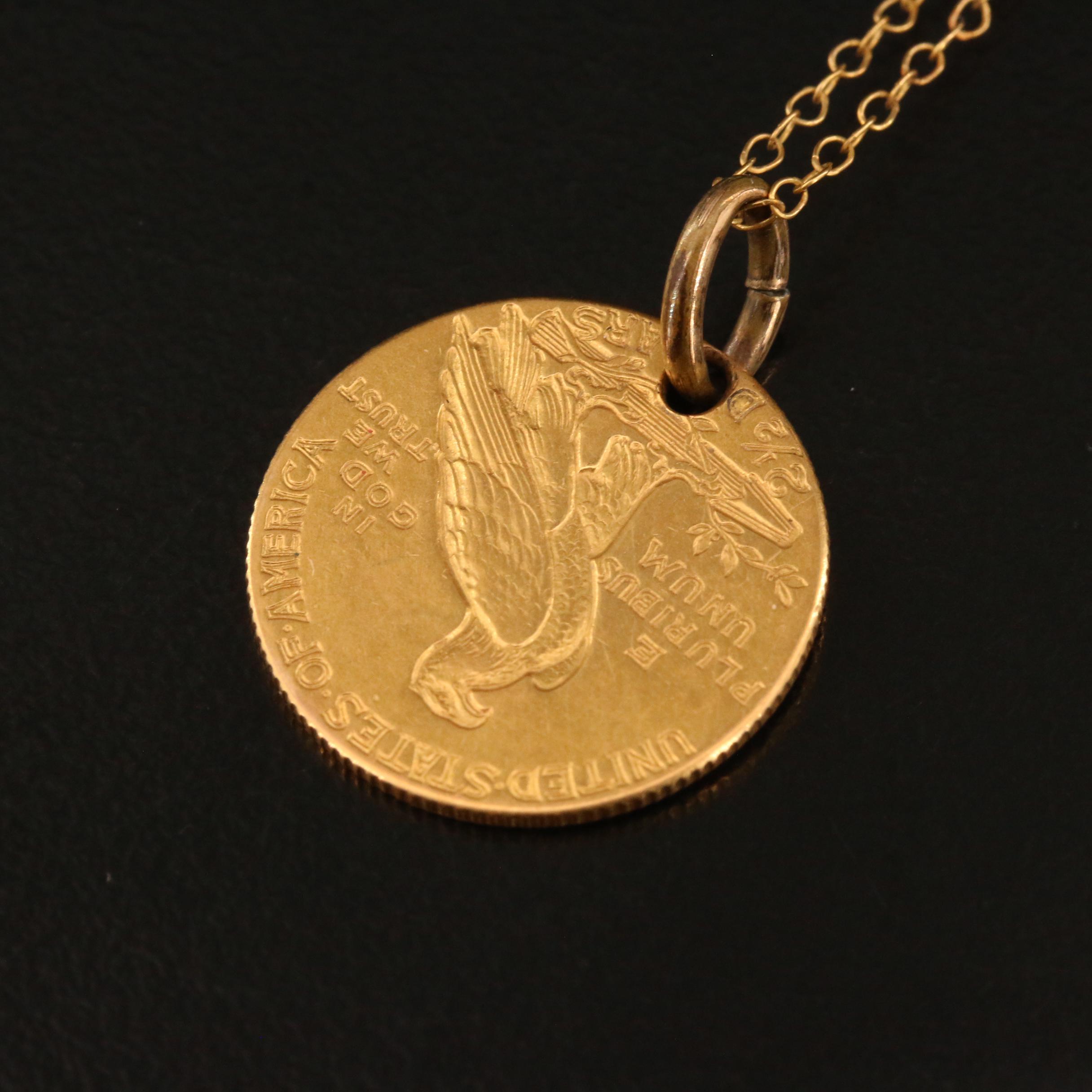 1908 Indian Head $2.50 Gold Coin Necklace