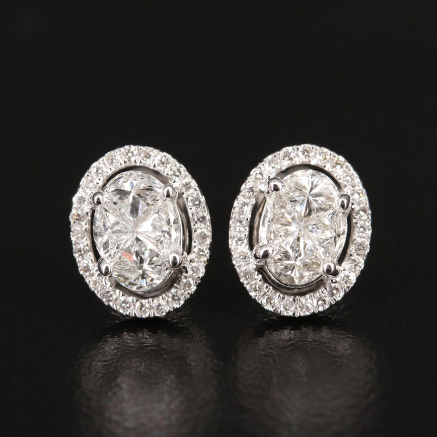 14K 1.13 CTW Diamond Halo Stud Earrings