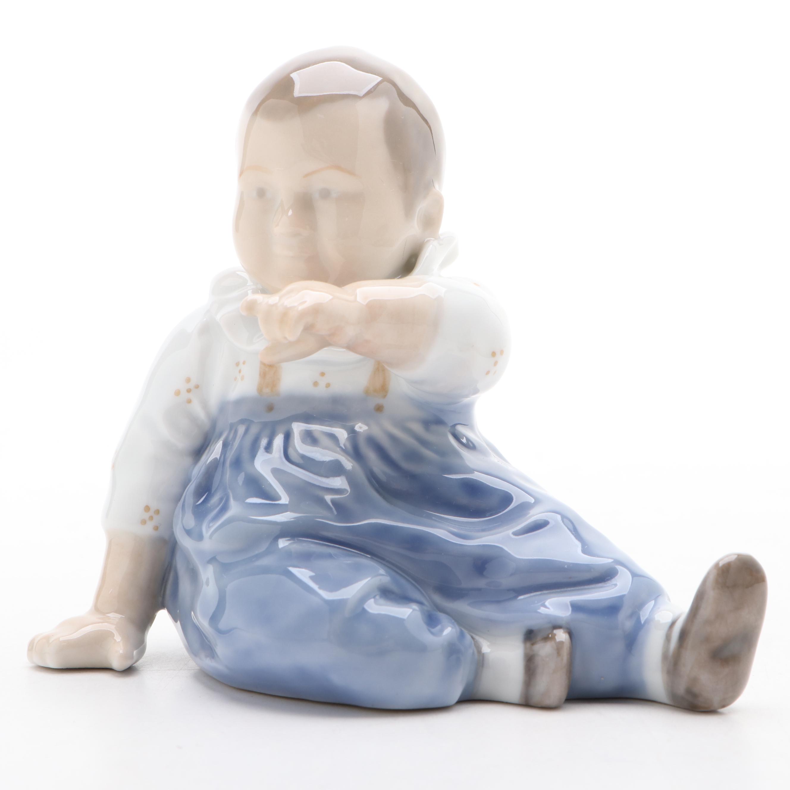 Royal Copenhagen "Baby Crawling" and "Baby Pointing" Porcelain Figurines