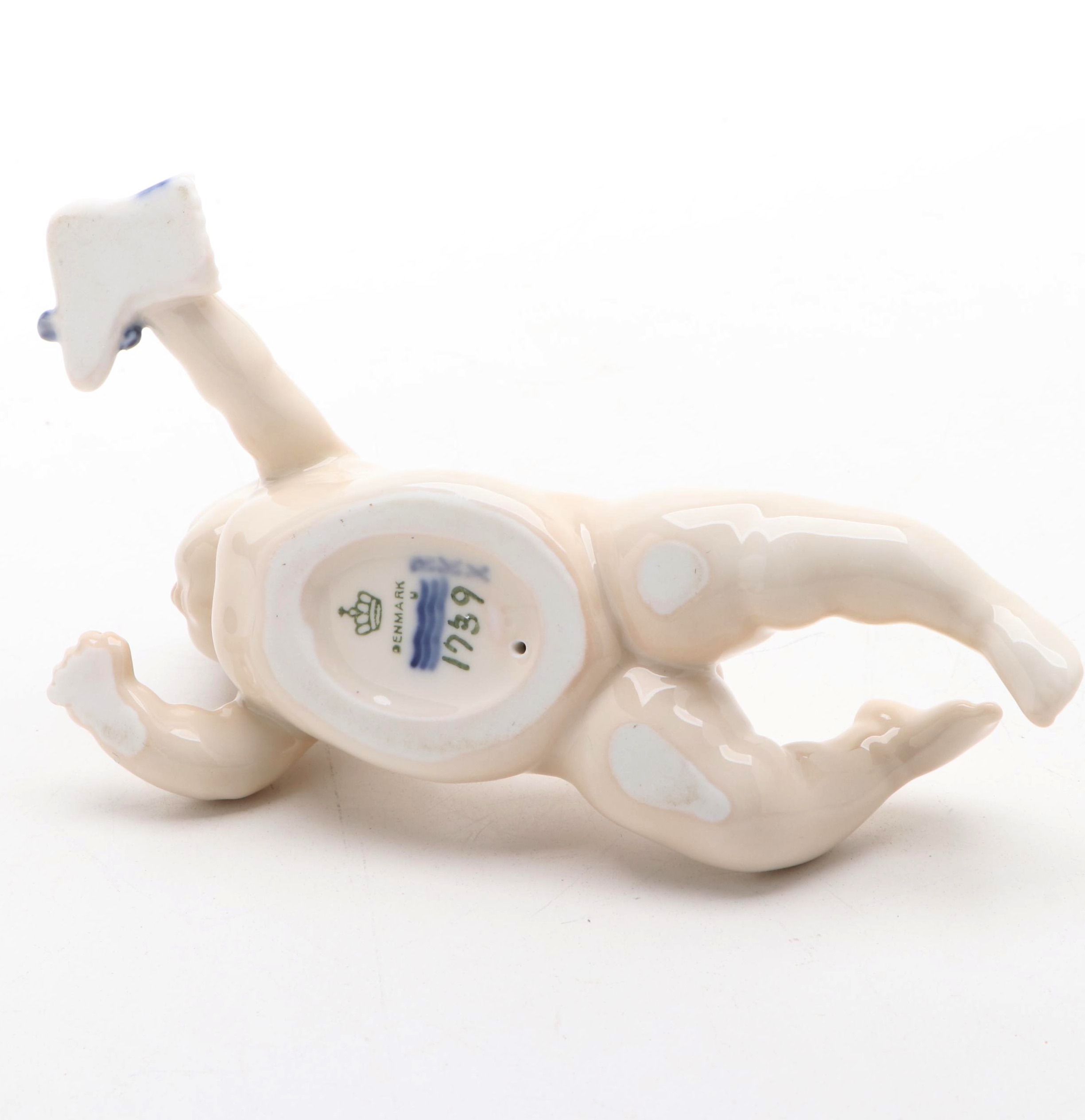 Royal Copenhagen "Baby Crawling" and "Baby Pointing" Porcelain Figurines