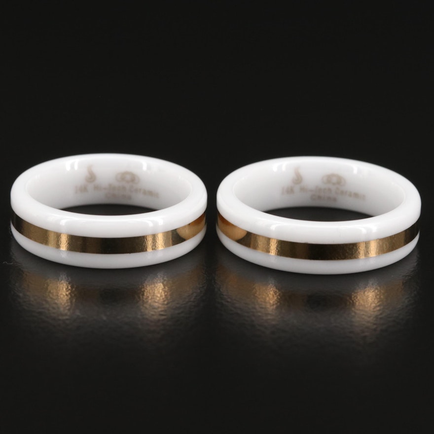 White Ceramic Bands with 14K