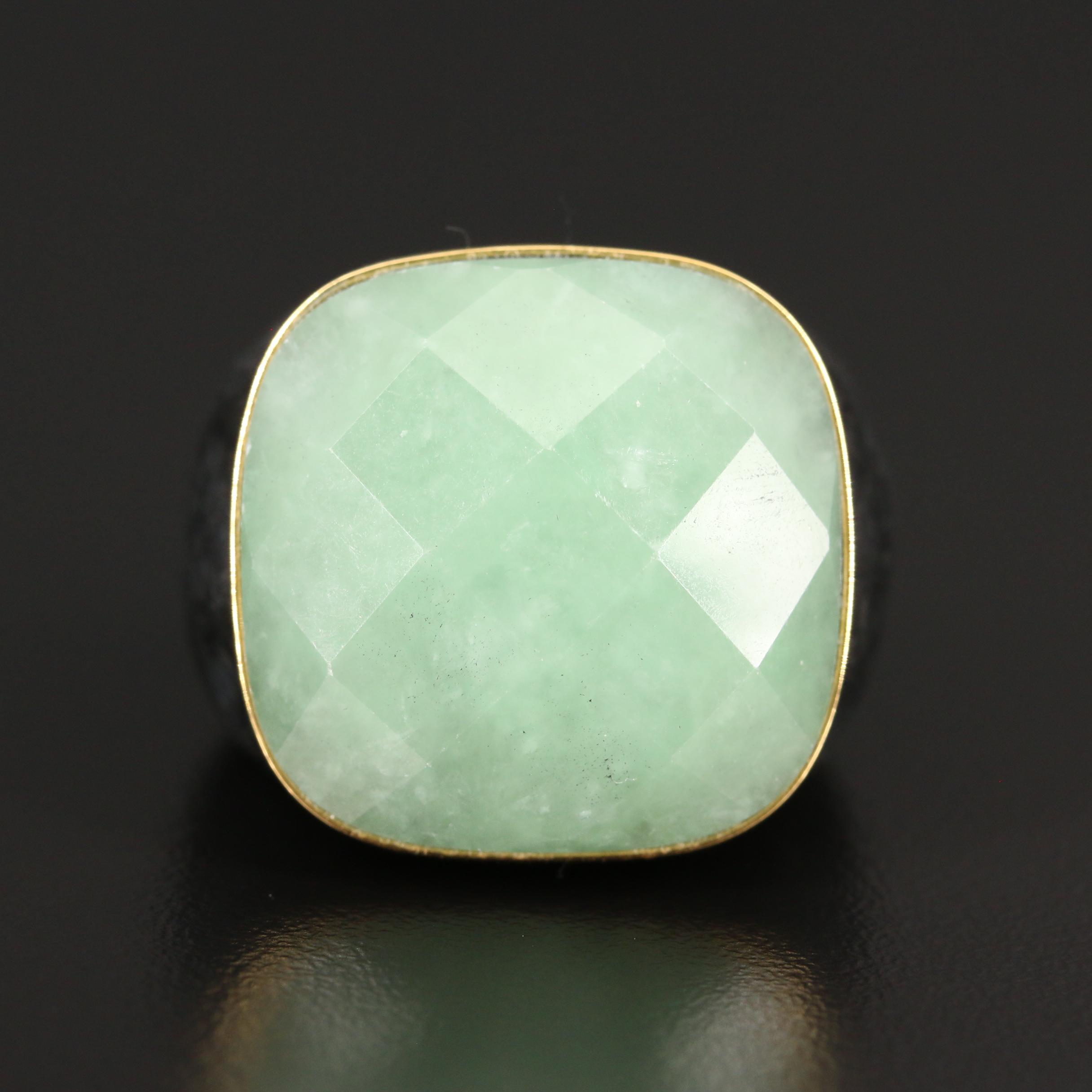 Carved Jadeite Ring with Sterling Accent