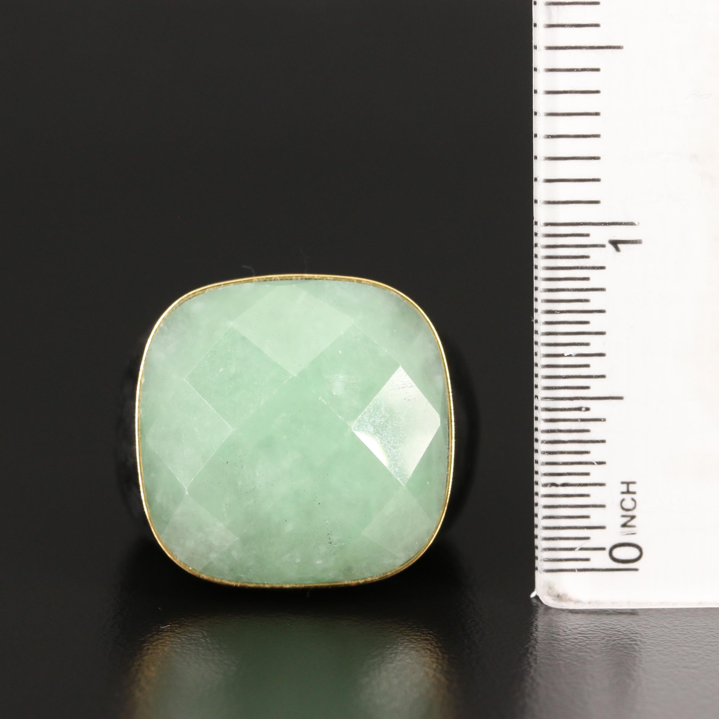 Carved Jadeite Ring with Sterling Accent