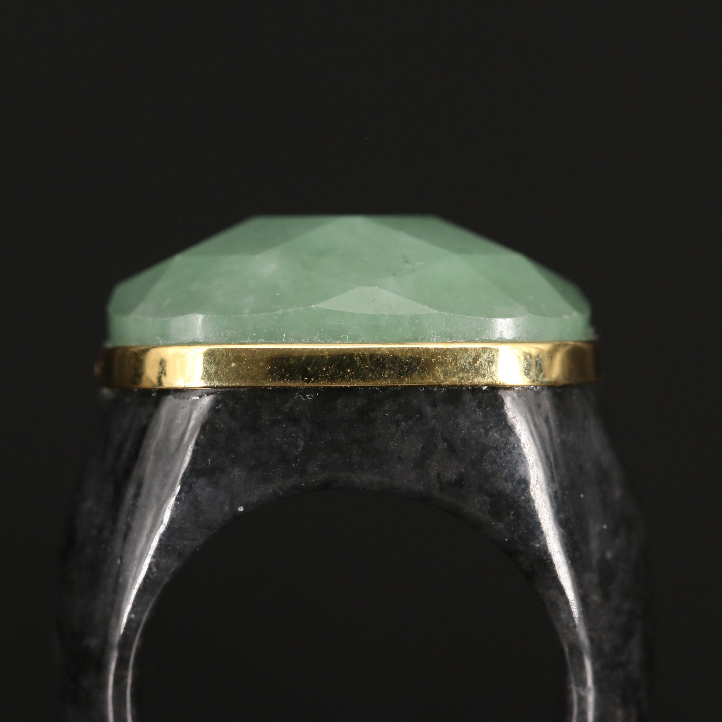 Carved Jadeite Ring with Sterling Accent