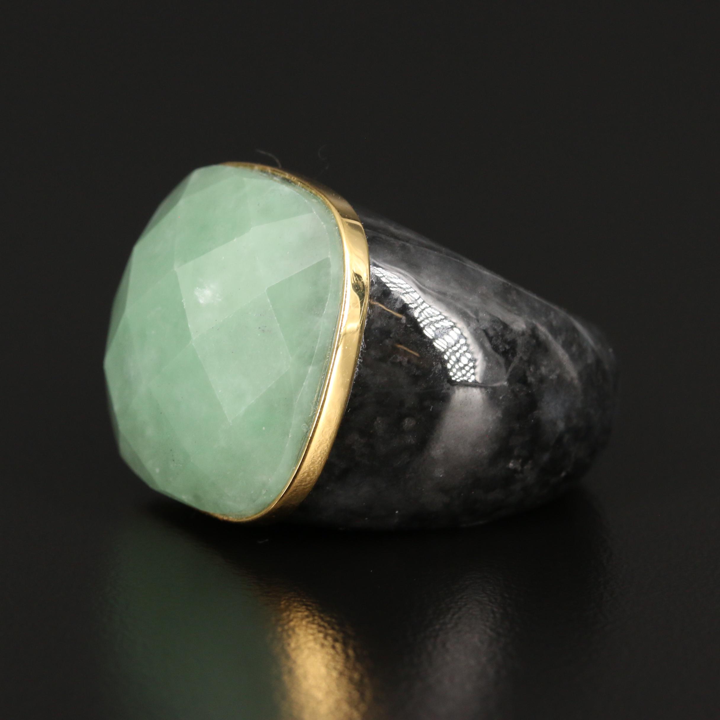 Carved Jadeite Ring with Sterling Accent