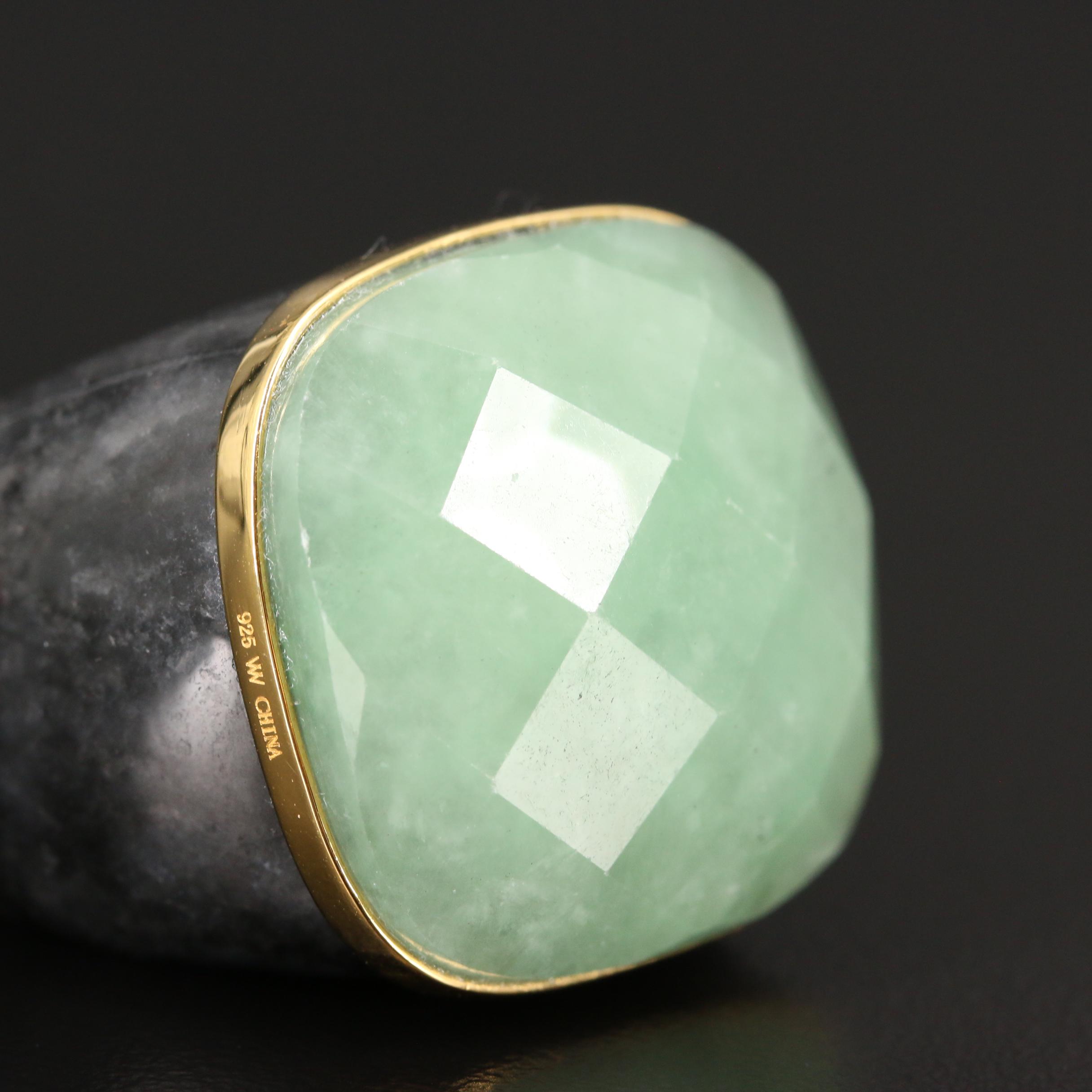 Carved Jadeite Ring with Sterling Accent