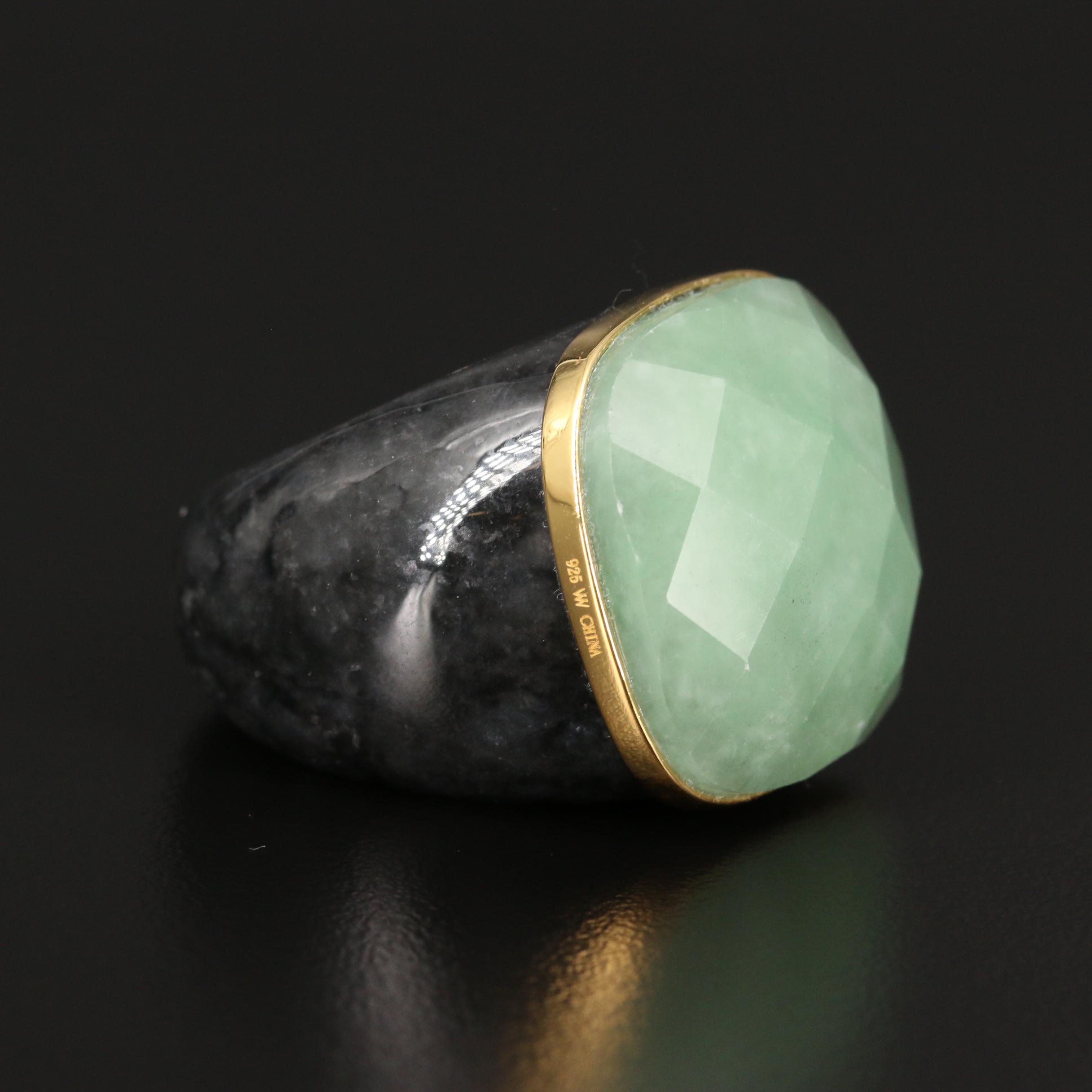 Carved Jadeite Ring with Sterling Accent