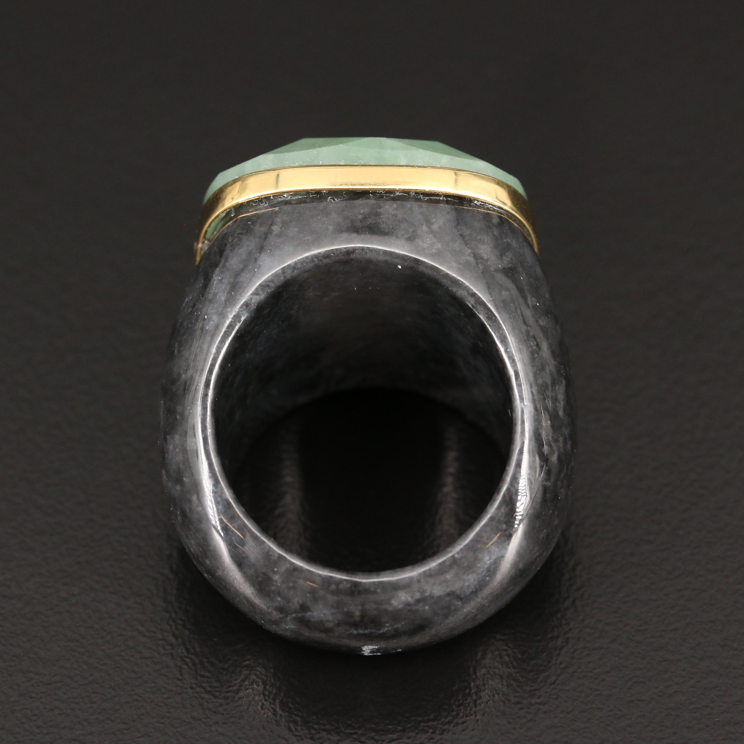 Carved Jadeite Ring with Sterling Accent