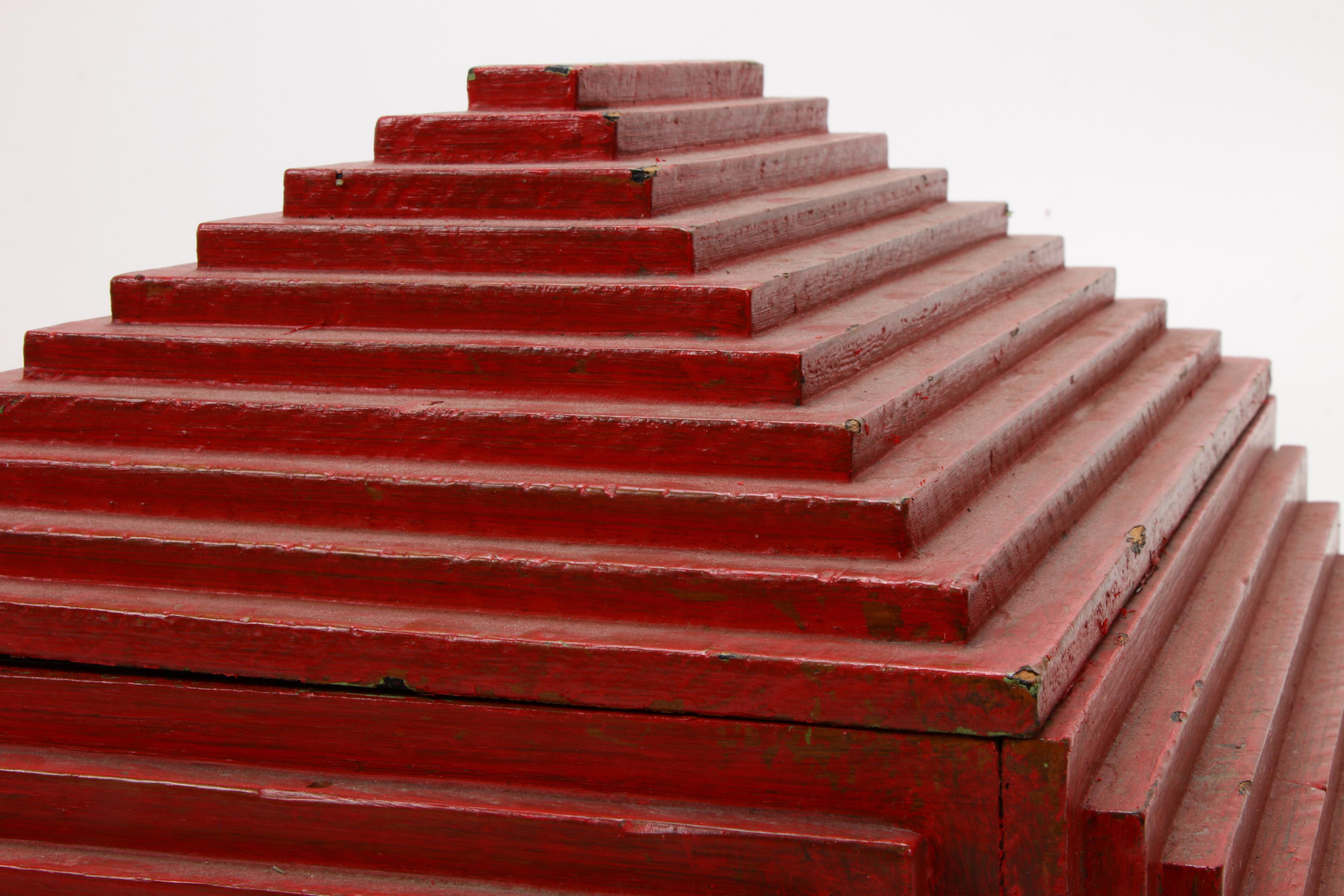 Folk Art Red Painted Wood Step Box, Mid-20th Century