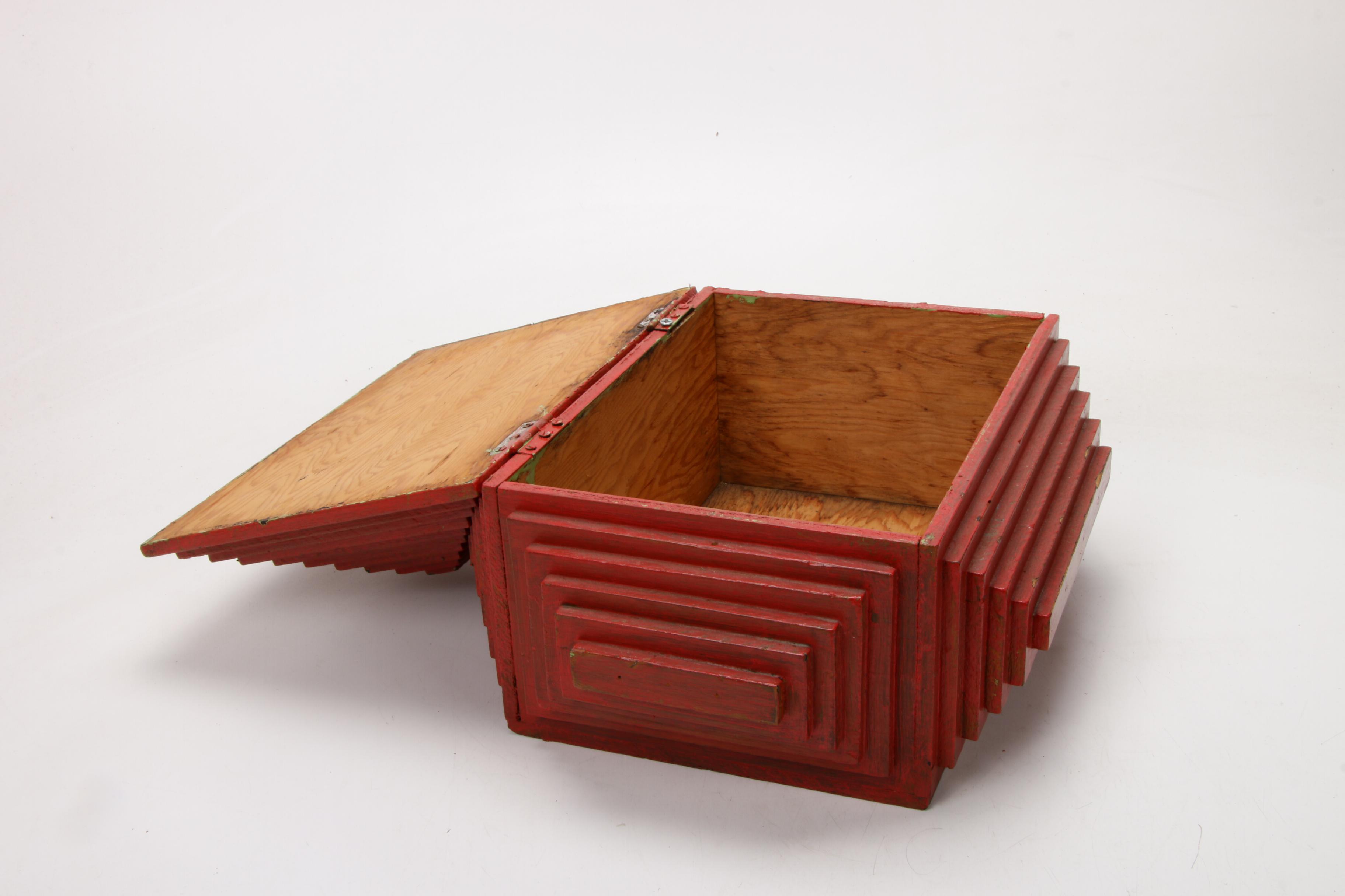 Folk Art Red Painted Wood Step Box, Mid-20th Century