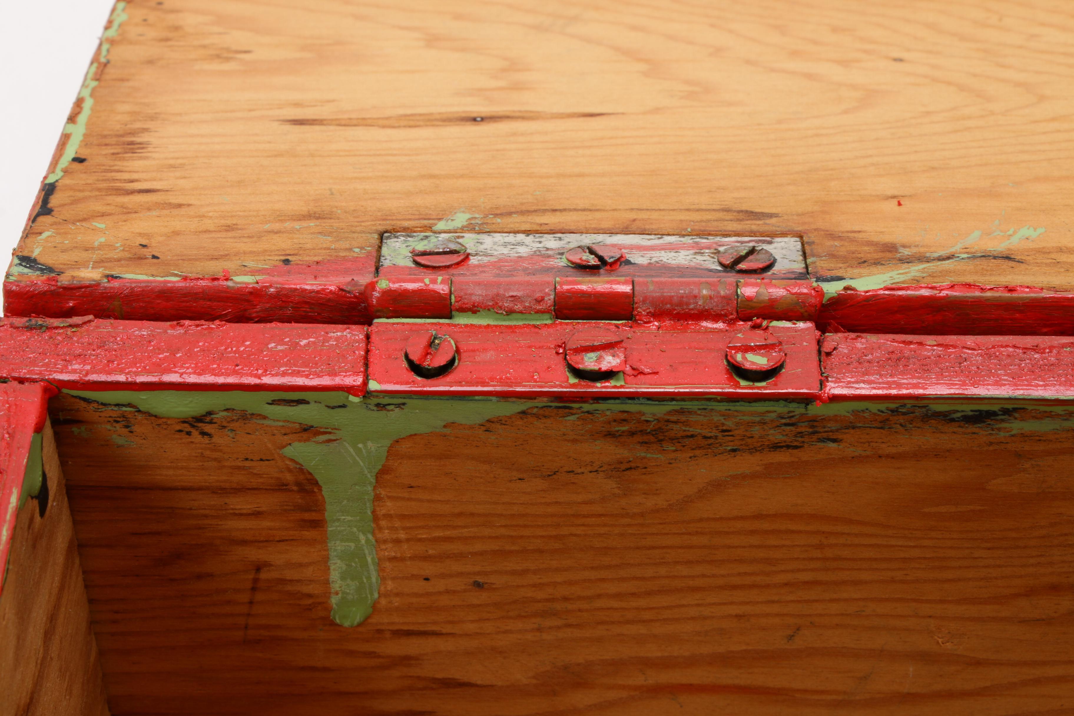 Folk Art Red Painted Wood Step Box, Mid-20th Century