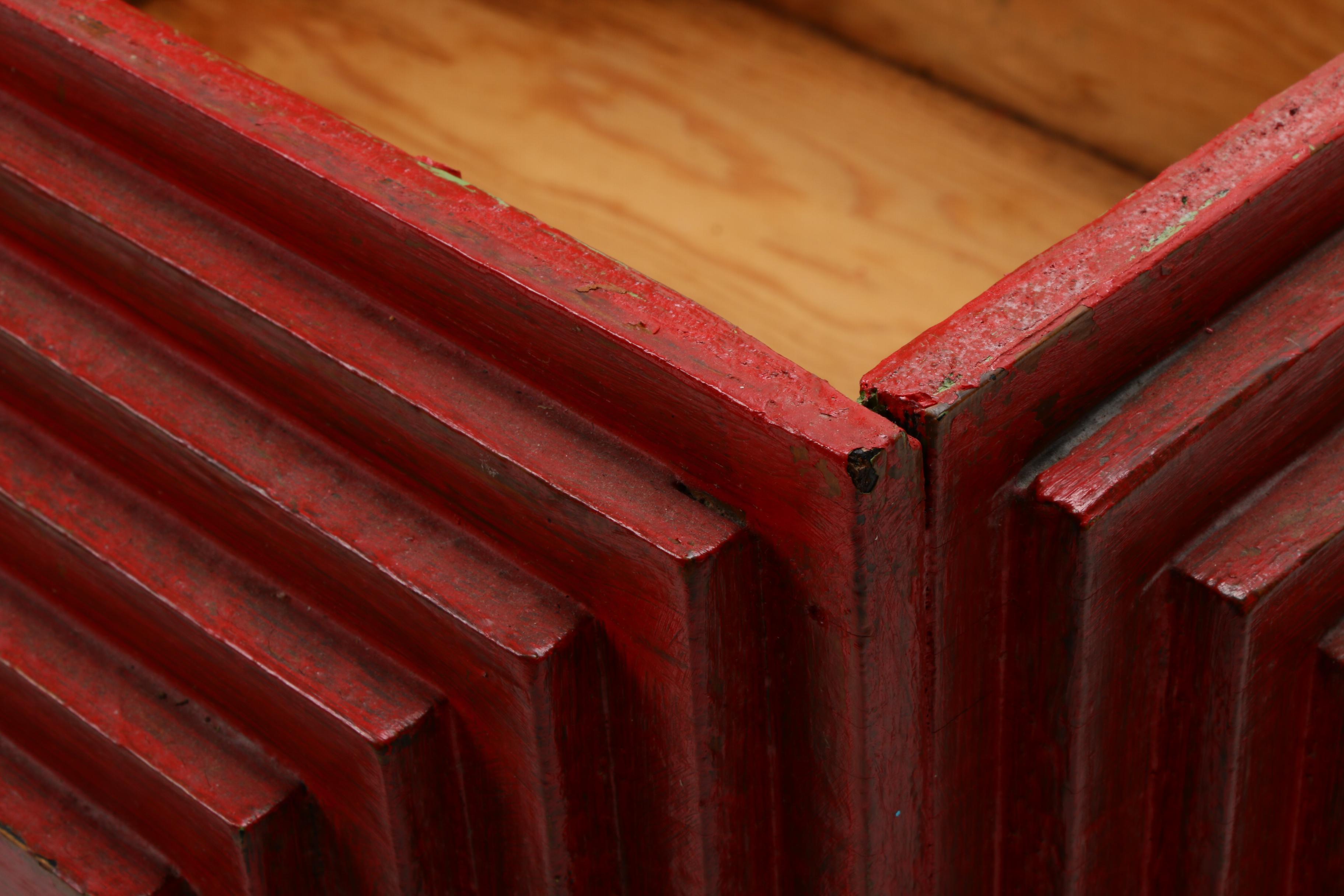 Folk Art Red Painted Wood Step Box, Mid-20th Century