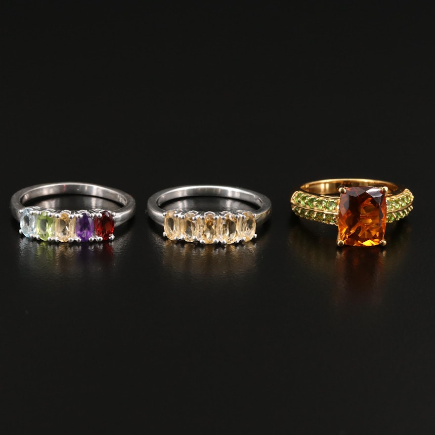 Sterling Silver Ring Selection Featuring Citrine, Amethyst and Topaz Accents