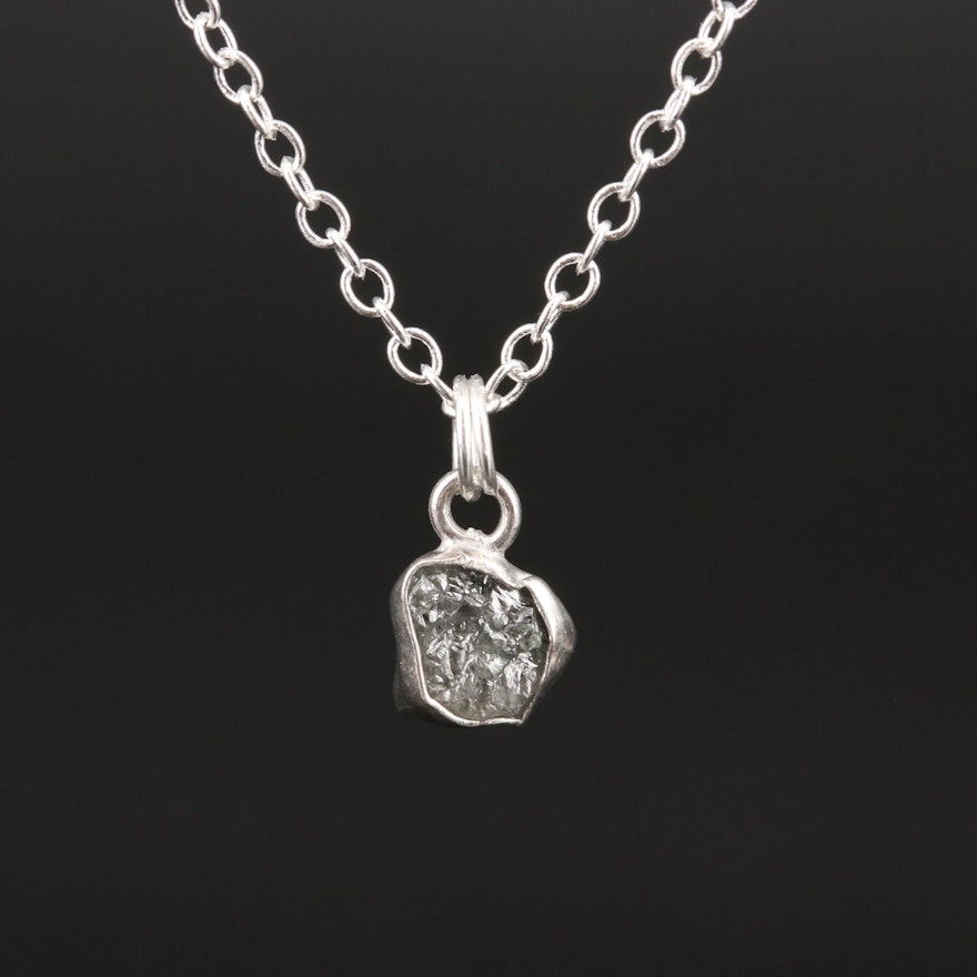 Sterling Silver Rough Diamond Pendant Necklace