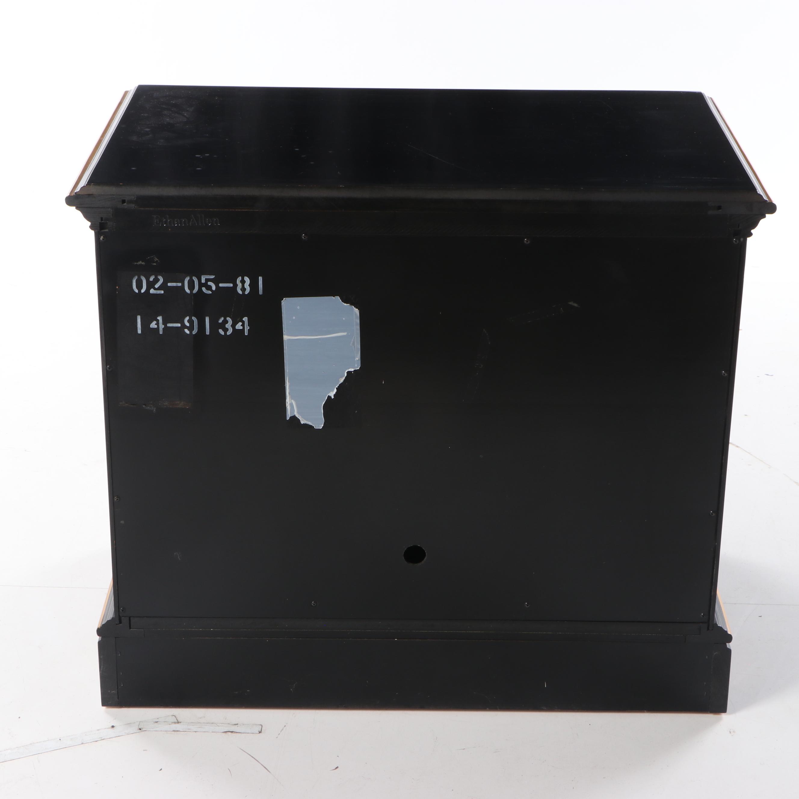 Ethan Allen Black-Lacquered, Parcel-Gilt, & Chinoiserie-Decorated Media Cabinet