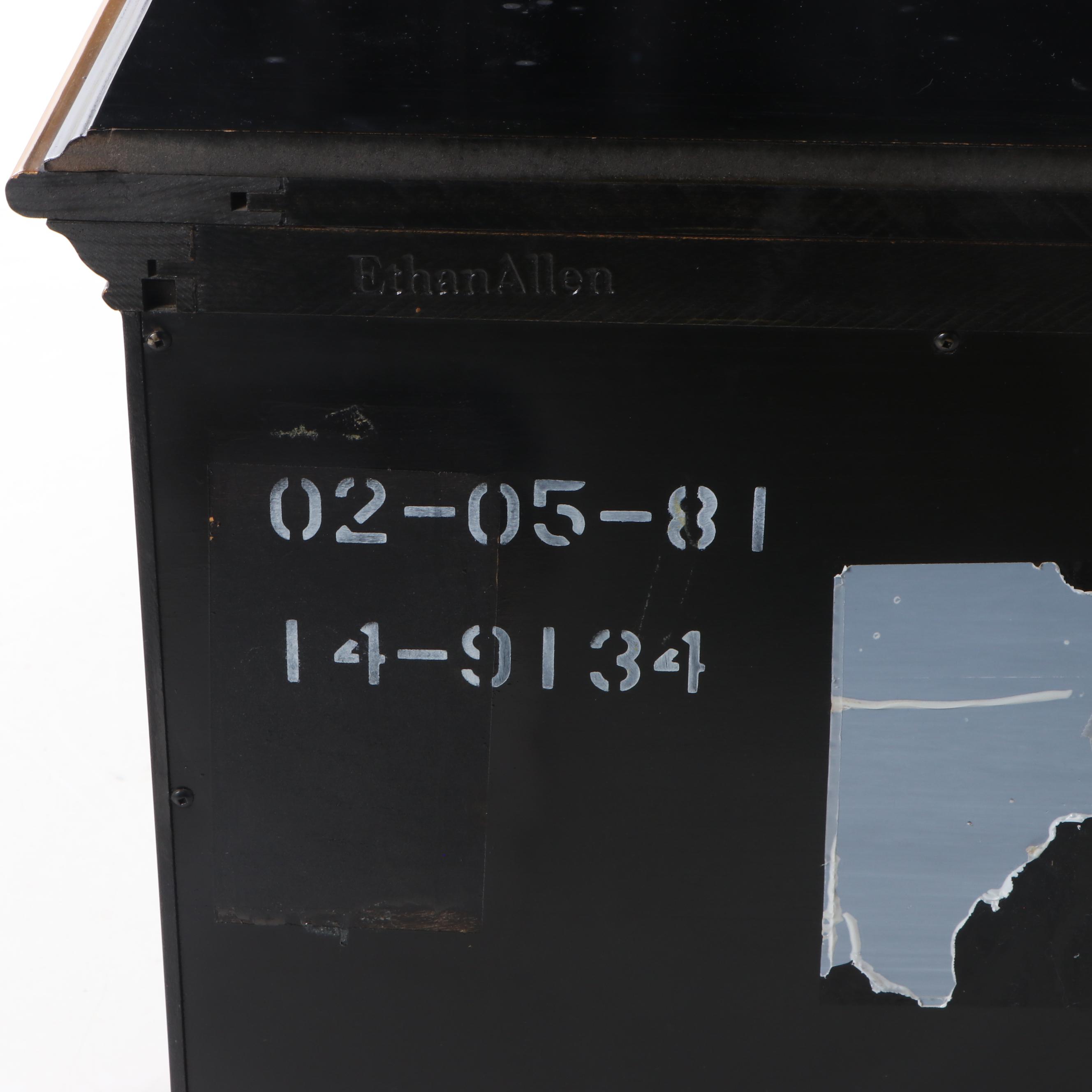 Ethan Allen Black-Lacquered, Parcel-Gilt, & Chinoiserie-Decorated Media Cabinet