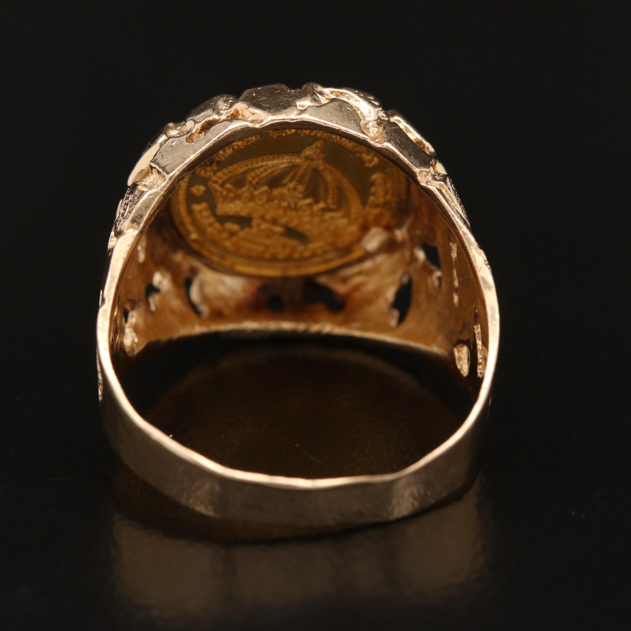14K Nugget Style Ring Holding Hawaiian Gold Commemorative Coin