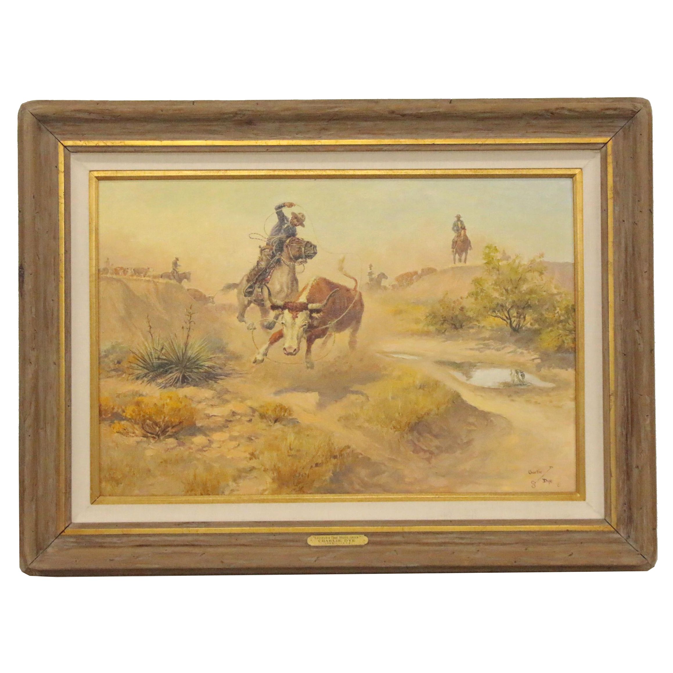 Charlie Dye Oil Painting "Throwing the Hoolihan," Mid-20th Century