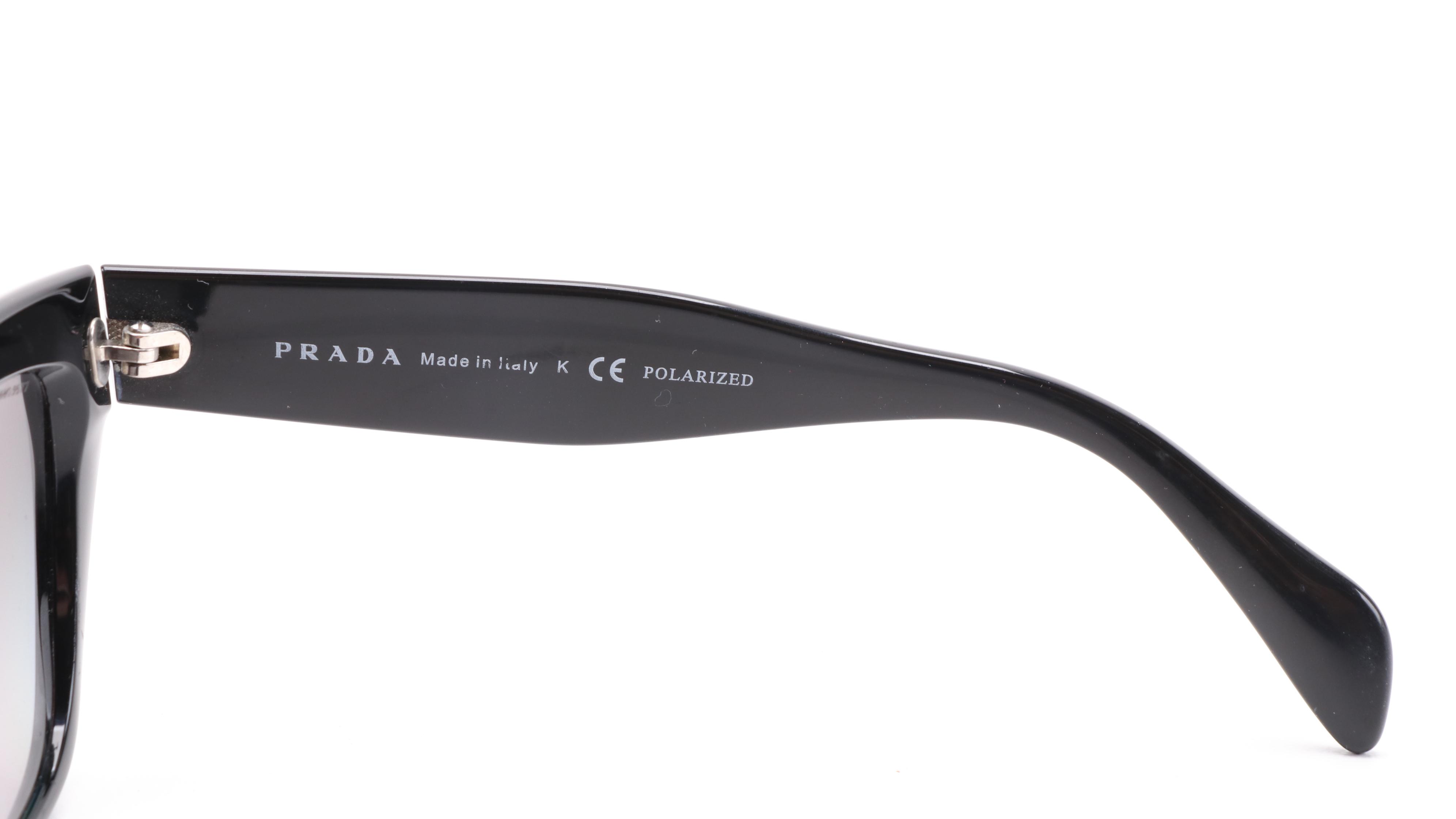 Prada SPR 02Q Black Cat Eye Polarized Sunglasses with Case