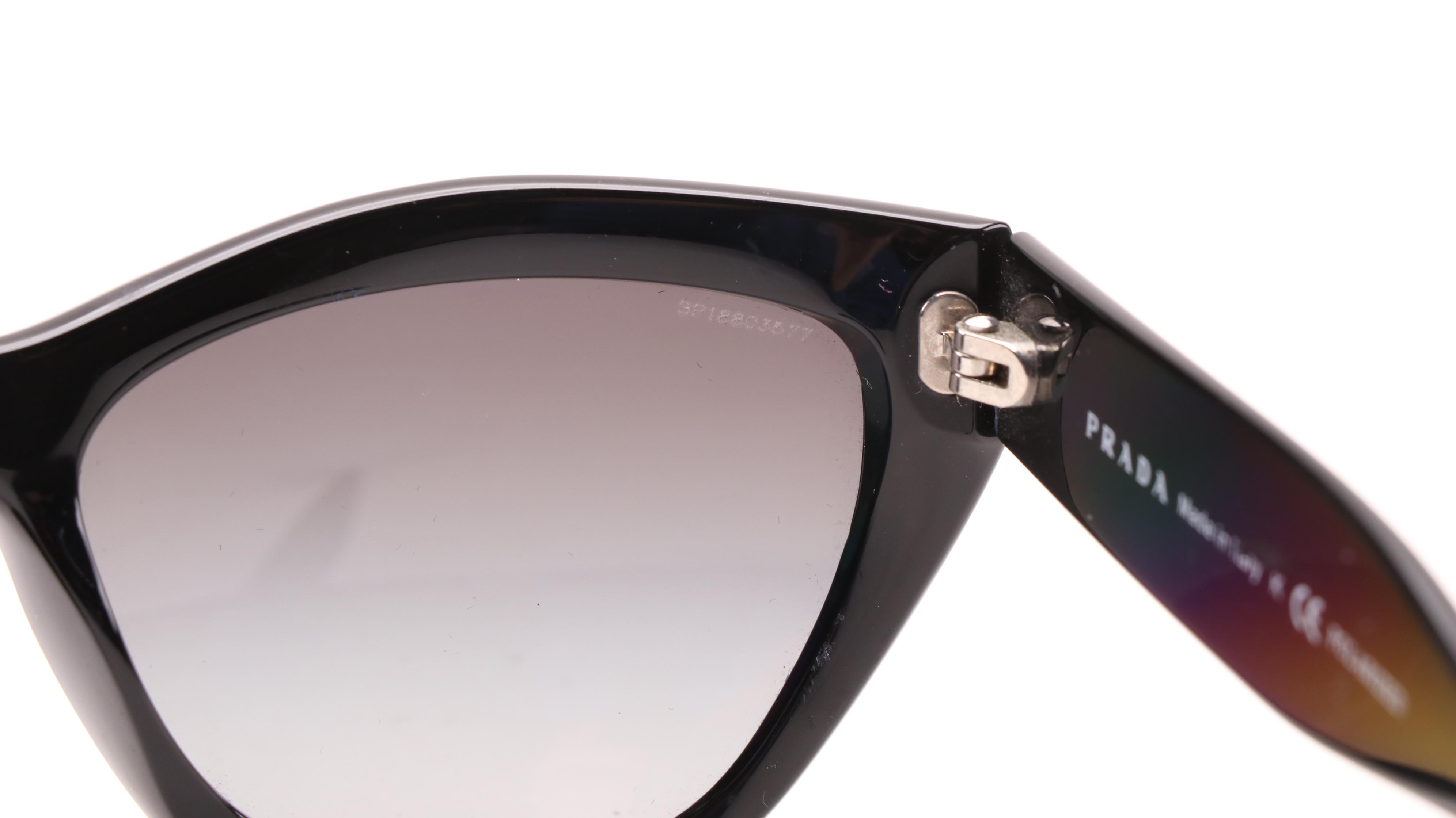 Prada SPR 02Q Black Cat Eye Polarized Sunglasses with Case