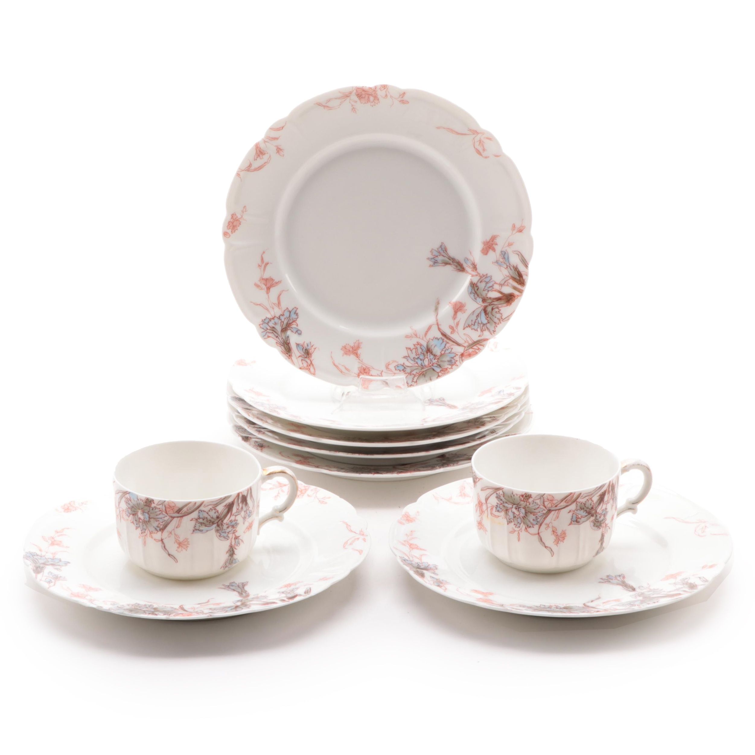 Haviland & Co. Limoges Floral Porcelain Teacups and Plates