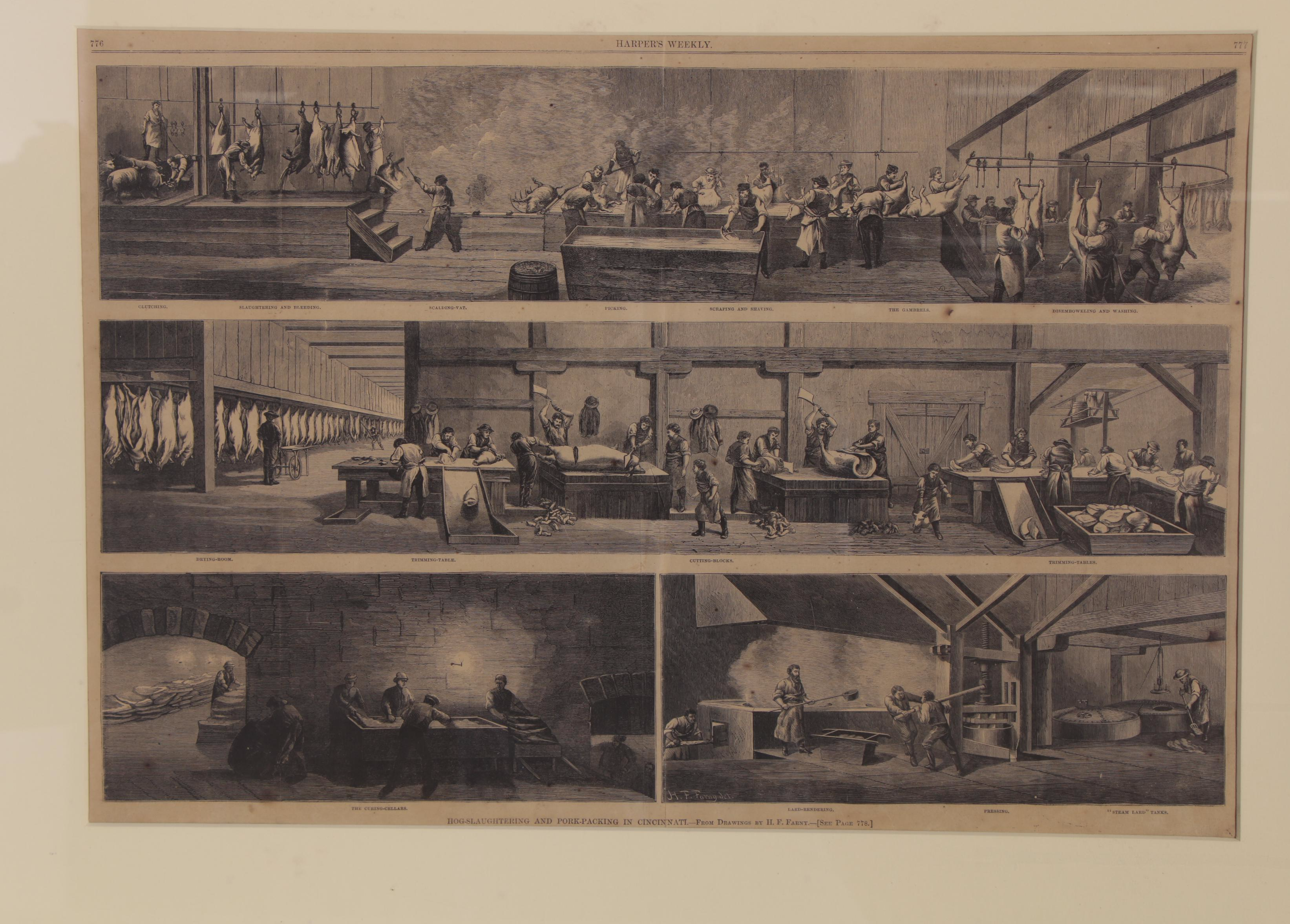 Wood Engraving after Henry Farny "Hog-Slaughtering and Pork-Packing..."