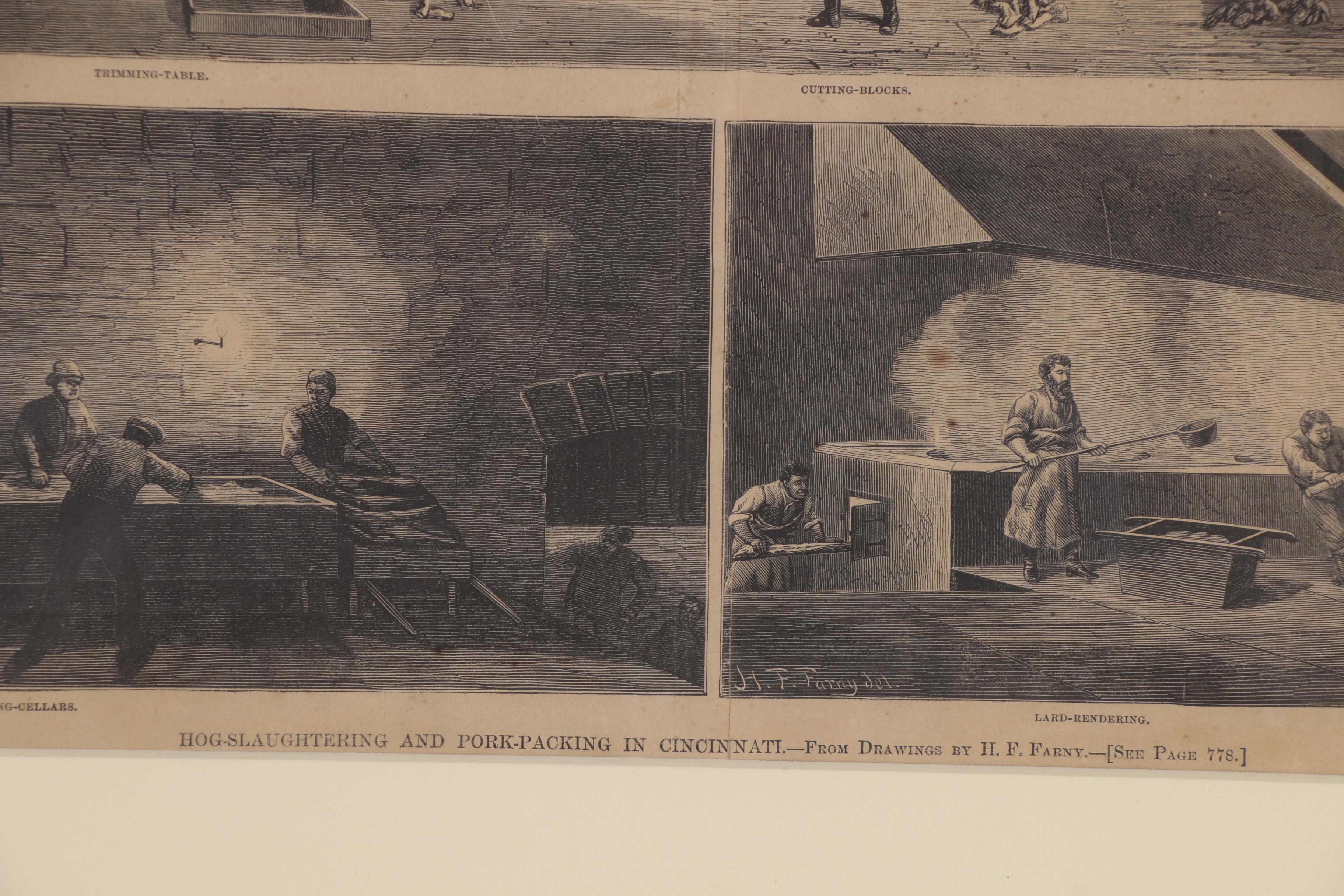 Wood Engraving after Henry Farny "Hog-Slaughtering and Pork-Packing..."