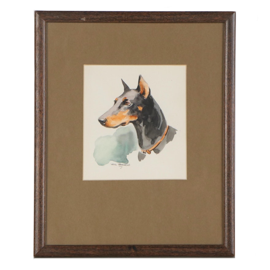Will Rannells Watercolor Painting of a Dobermann, Mid 20th Century