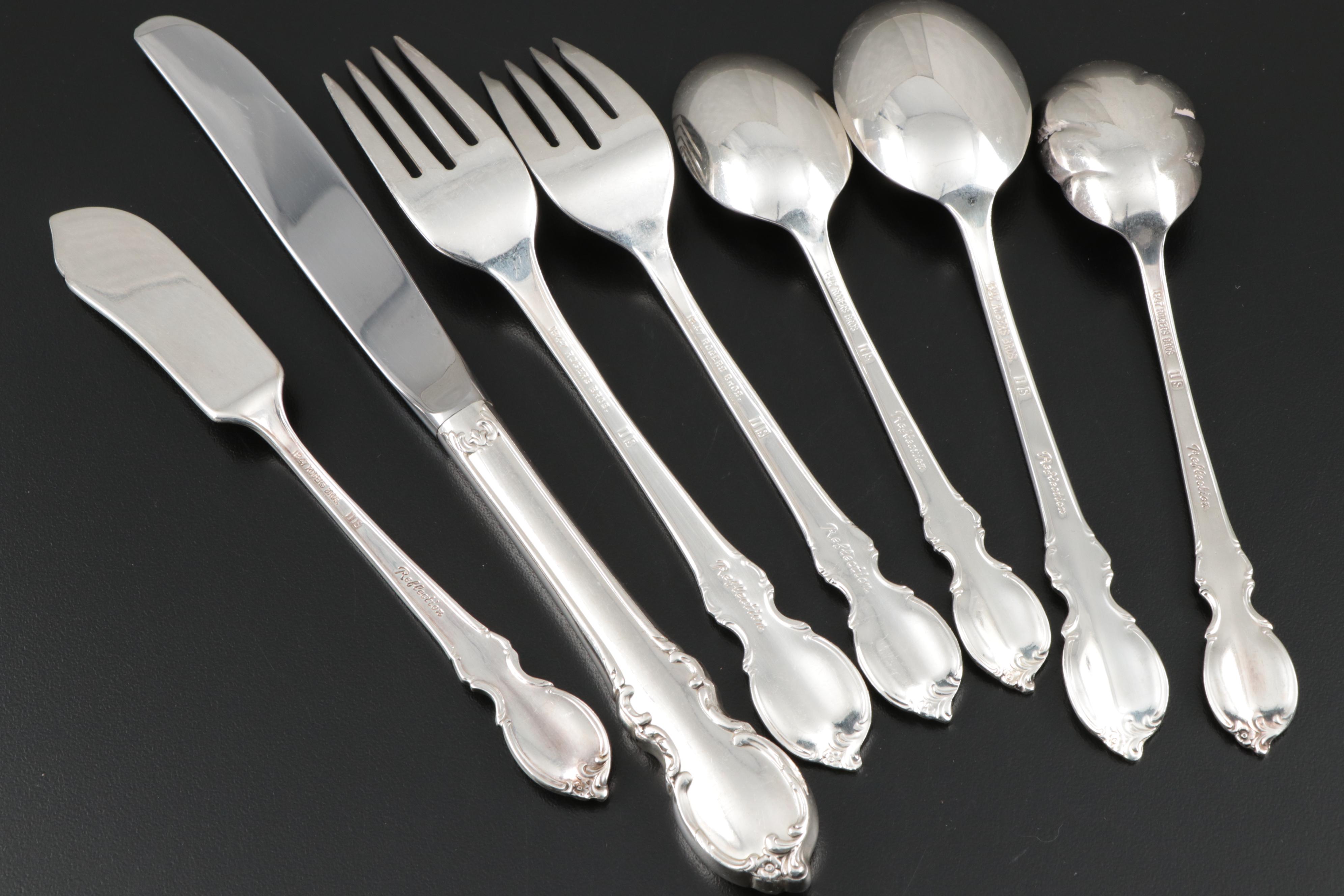 1847 Roger Bros. "Reflection" Silver Plate Flatware and Serving Utensils