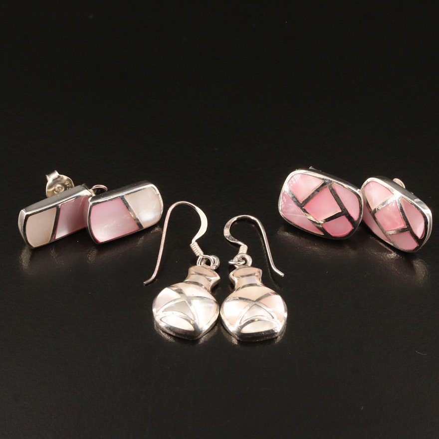 Sterling Mother of Pearl Inlay Earrings