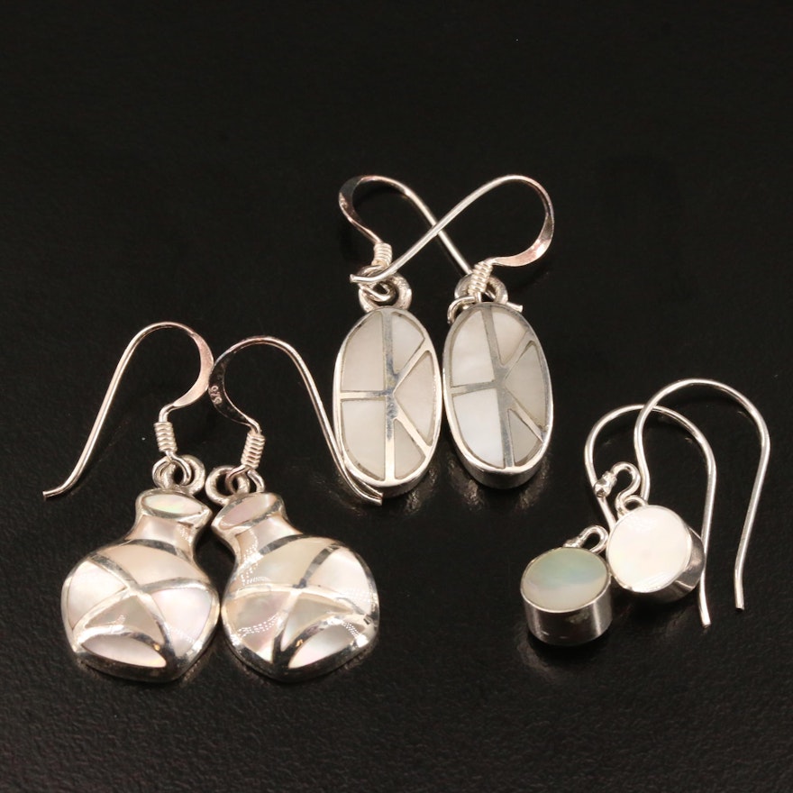 Selection of Sterling Silver and Mother of Pearl Inlay Earrings