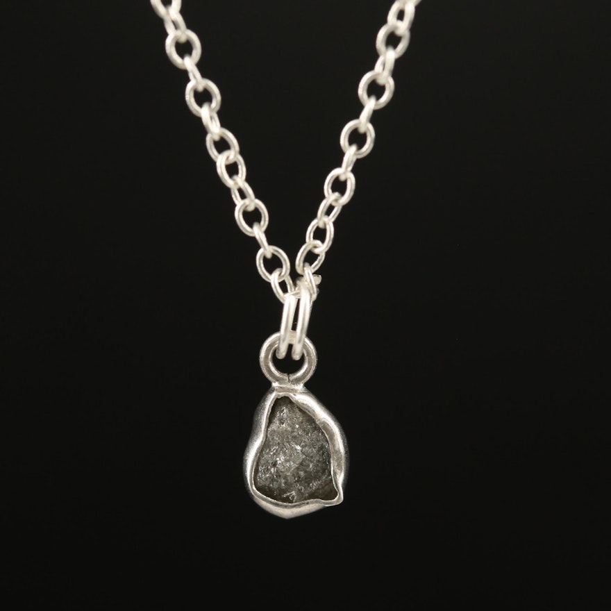 Sterling Silver Rough Diamond Pendant Necklace