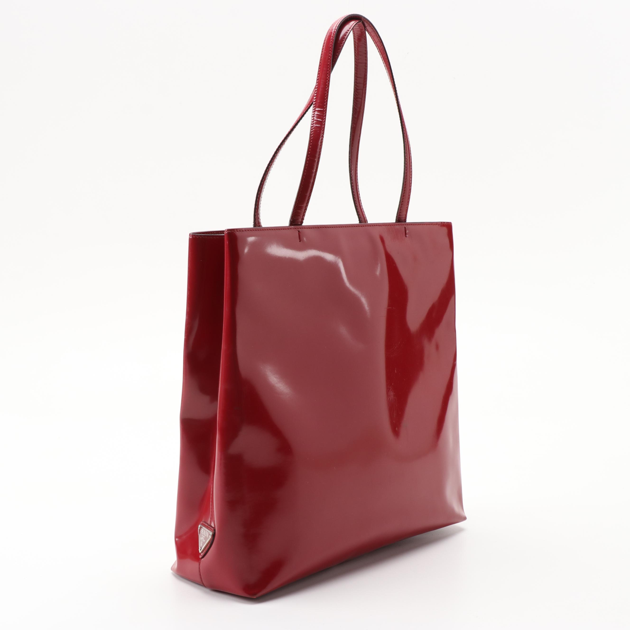 Prada Top Handle Bag in Red Patent Leather