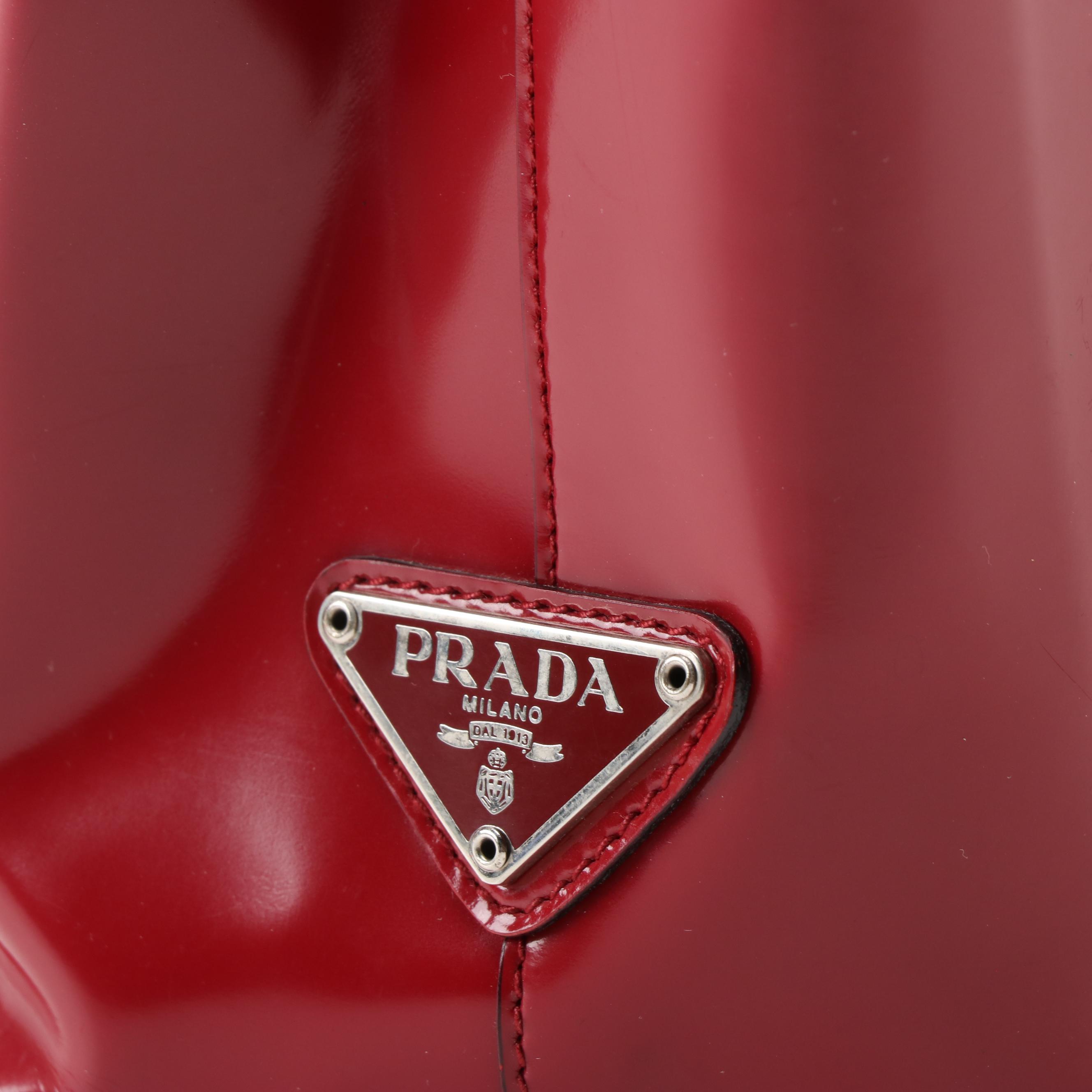 Prada Top Handle Bag in Red Patent Leather