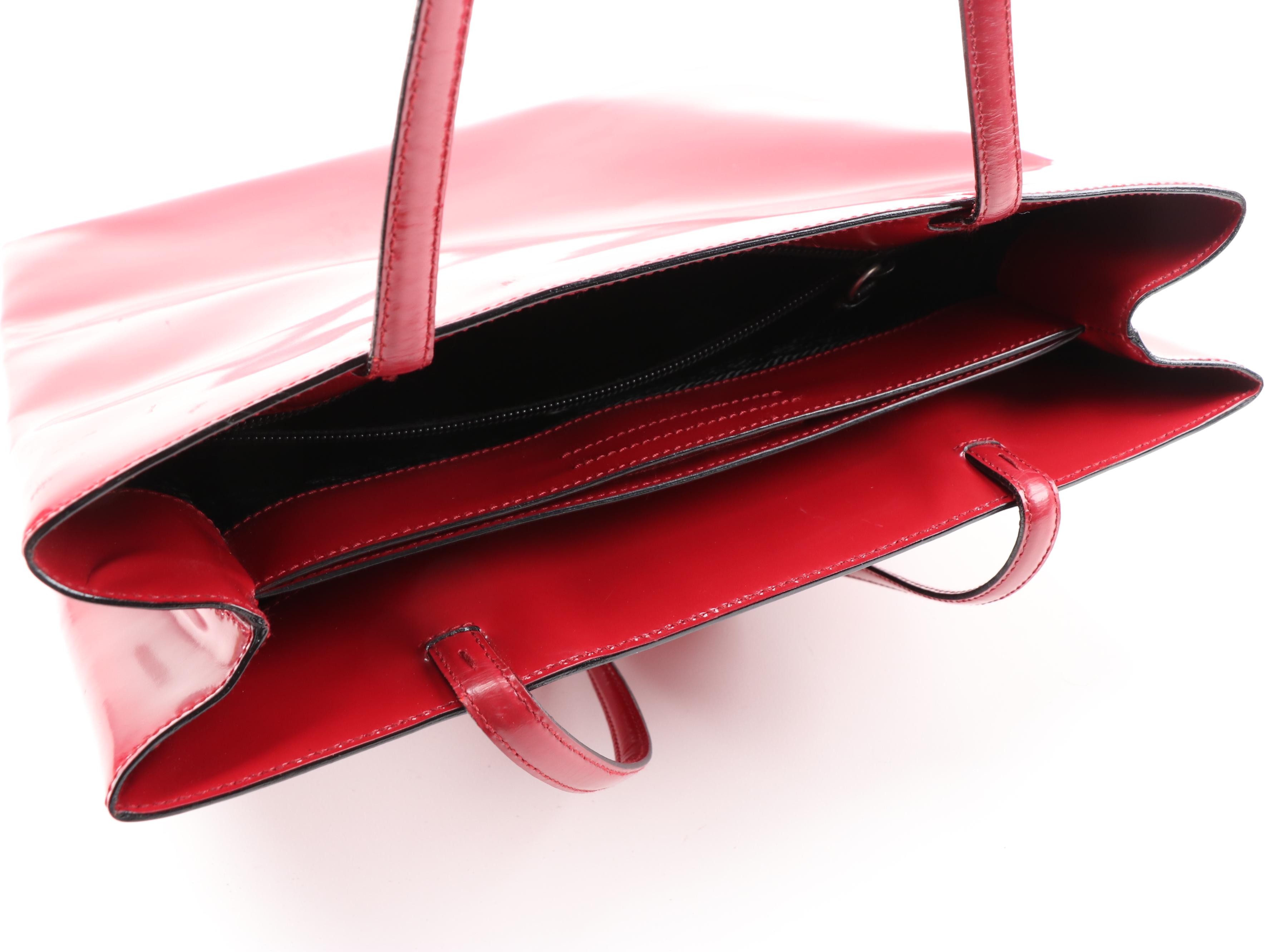 Prada Top Handle Bag in Red Patent Leather