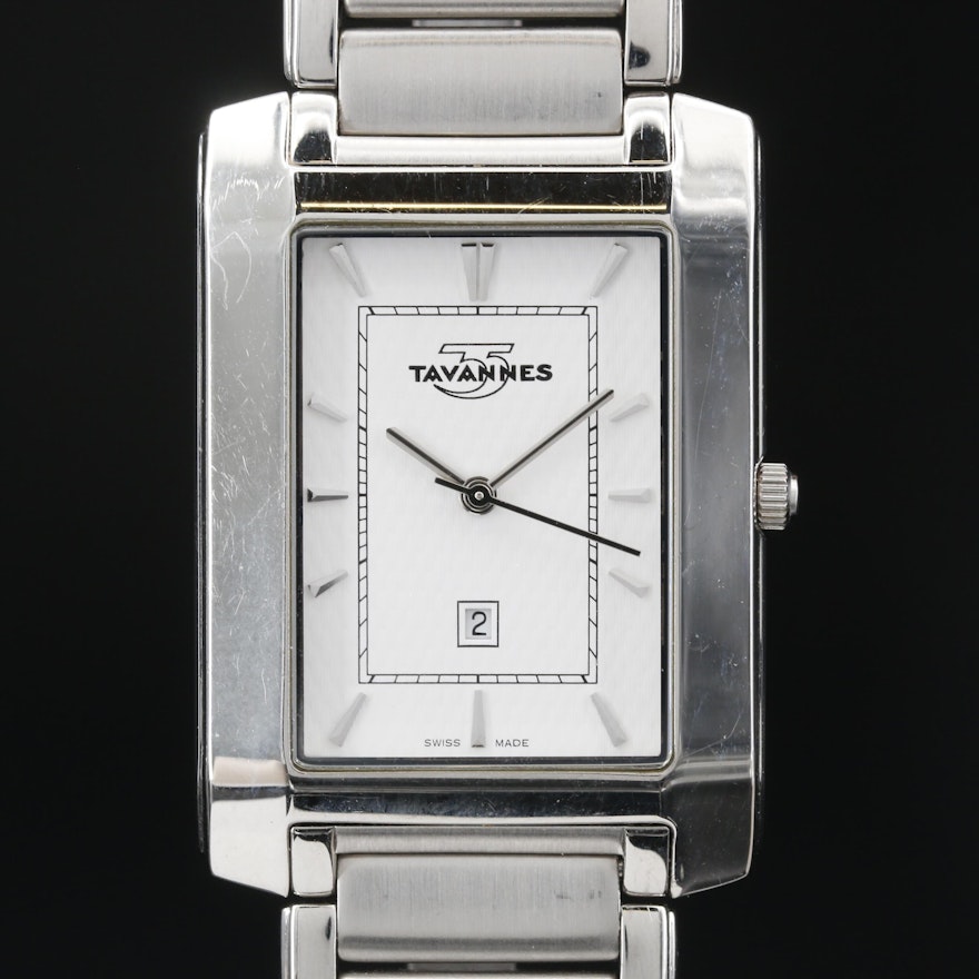 Tavannes with Date Stainless Steel Quartz Wristwatch