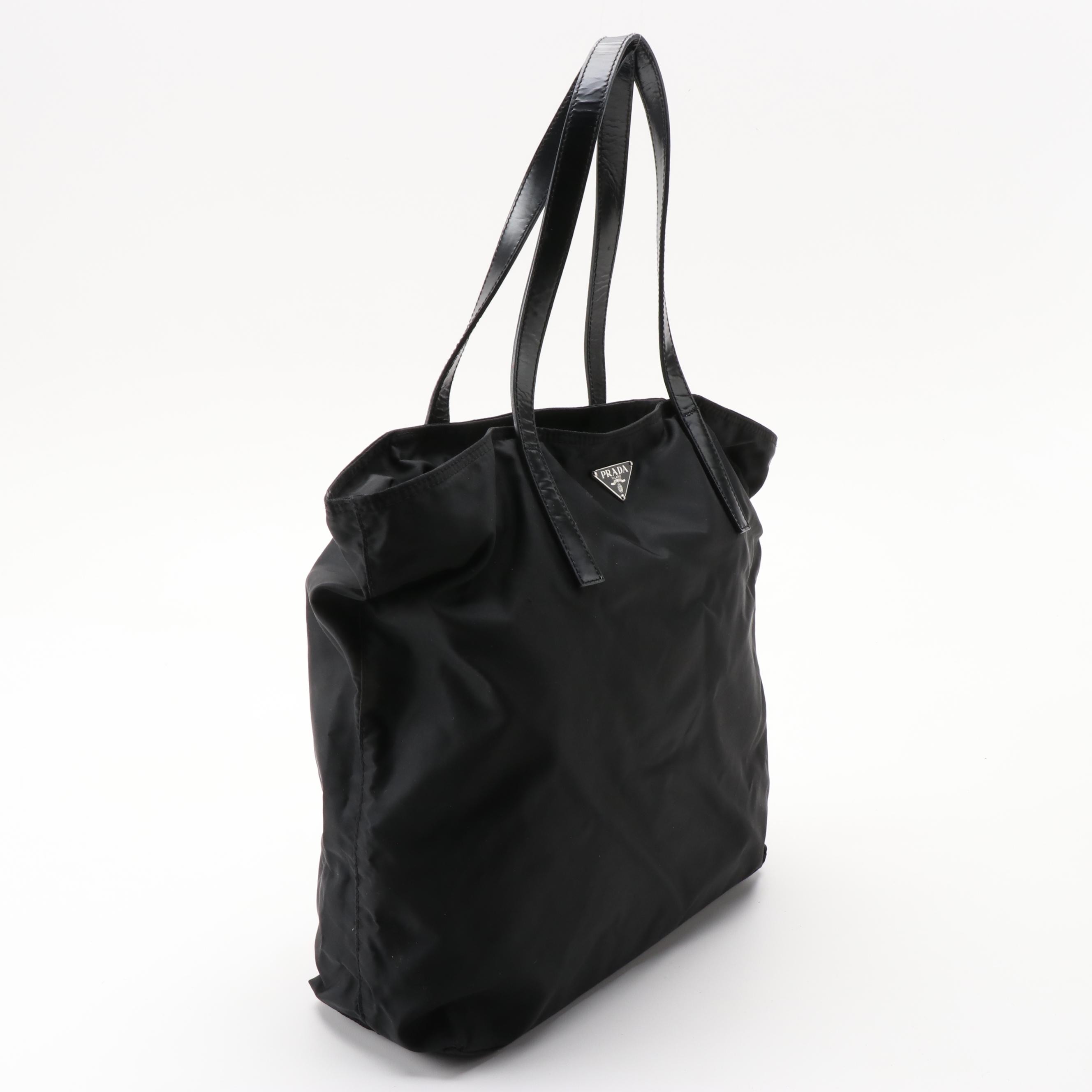 Prada Tote Bag in Black Tessuto Nylon with Leather Trim