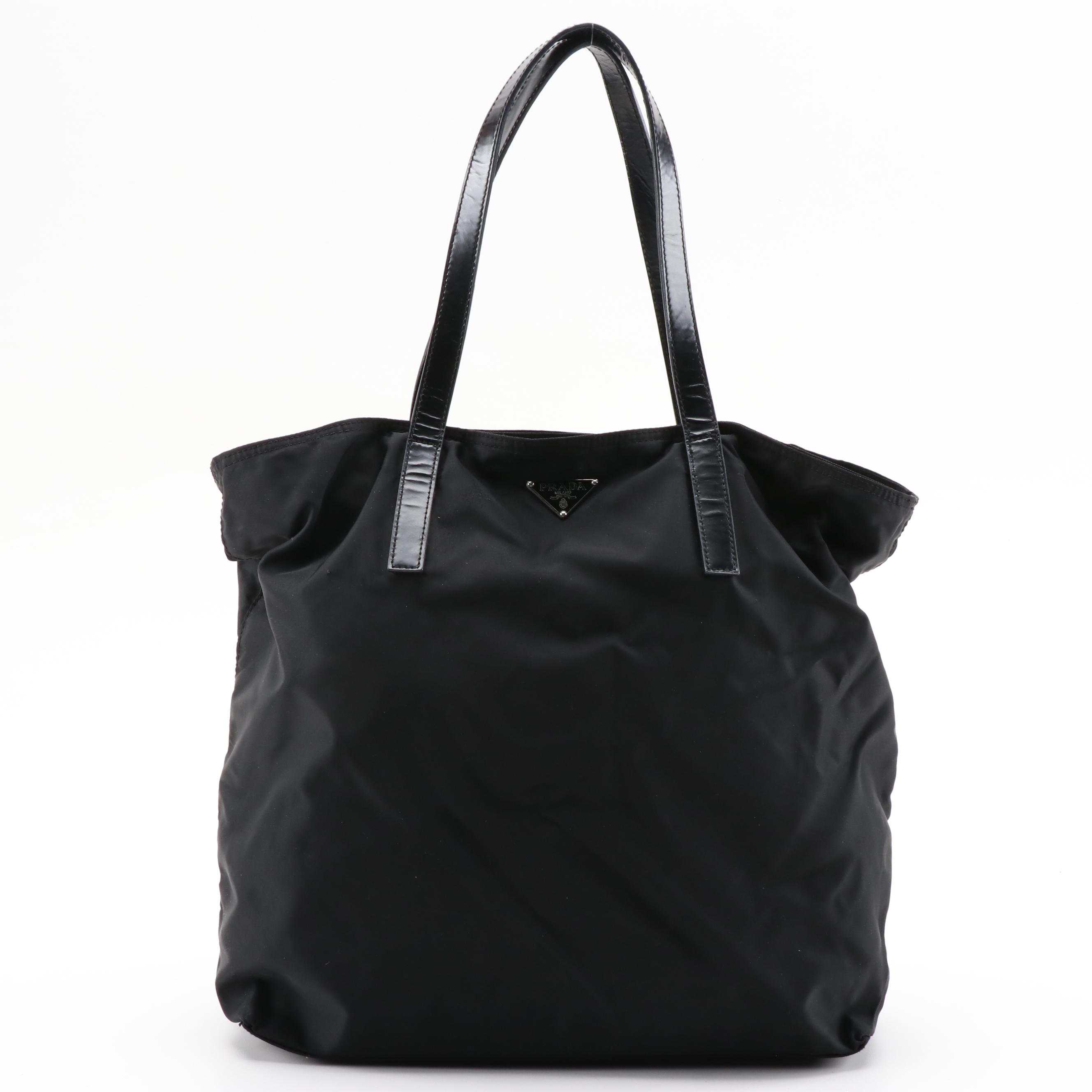 Prada Tote Bag in Black Tessuto Nylon with Leather Trim